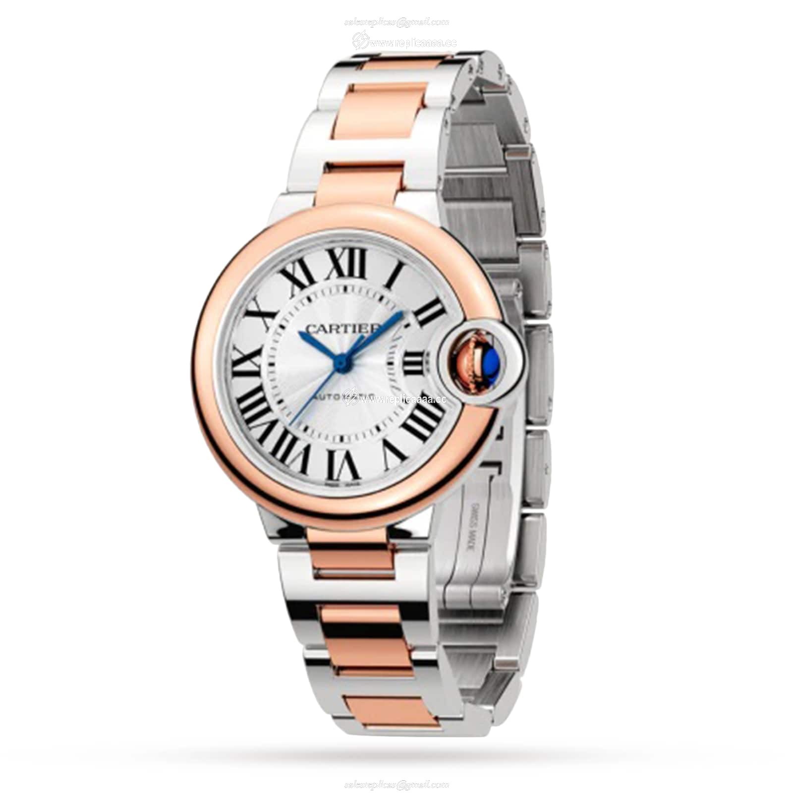 Replica Cartier Ballon Bleu De Cartier details 33mm Mechanical Movement With Automatic Winding Steel Rose Gold W2BB0032