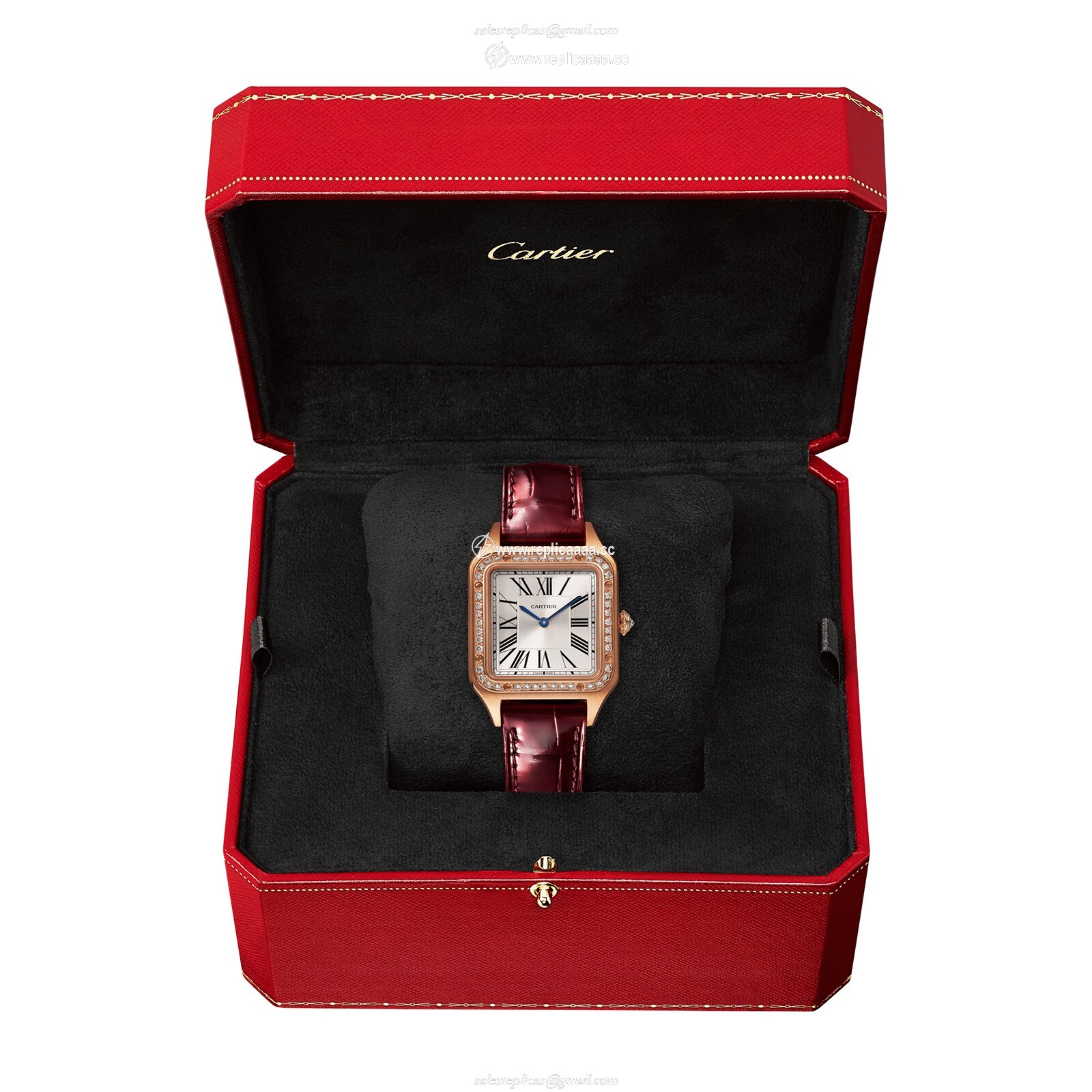 Replica Cartier Santos-Dumont details Small Model Rose Gold Diamonds Leather Strap WJSA0017 2 Replica Cartier Santos-Dumont details Small Model Rose Gold Diamonds Leather Strap WJSA0017
