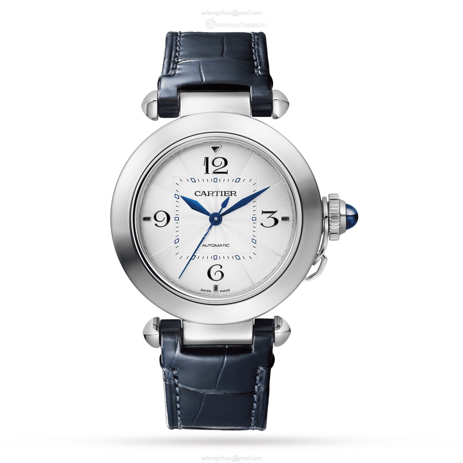 Replica Cartier Pasha De Cartier details 35mm Automatic Movement Steel Interchangeable Metal And Leather Straps WSPA0013