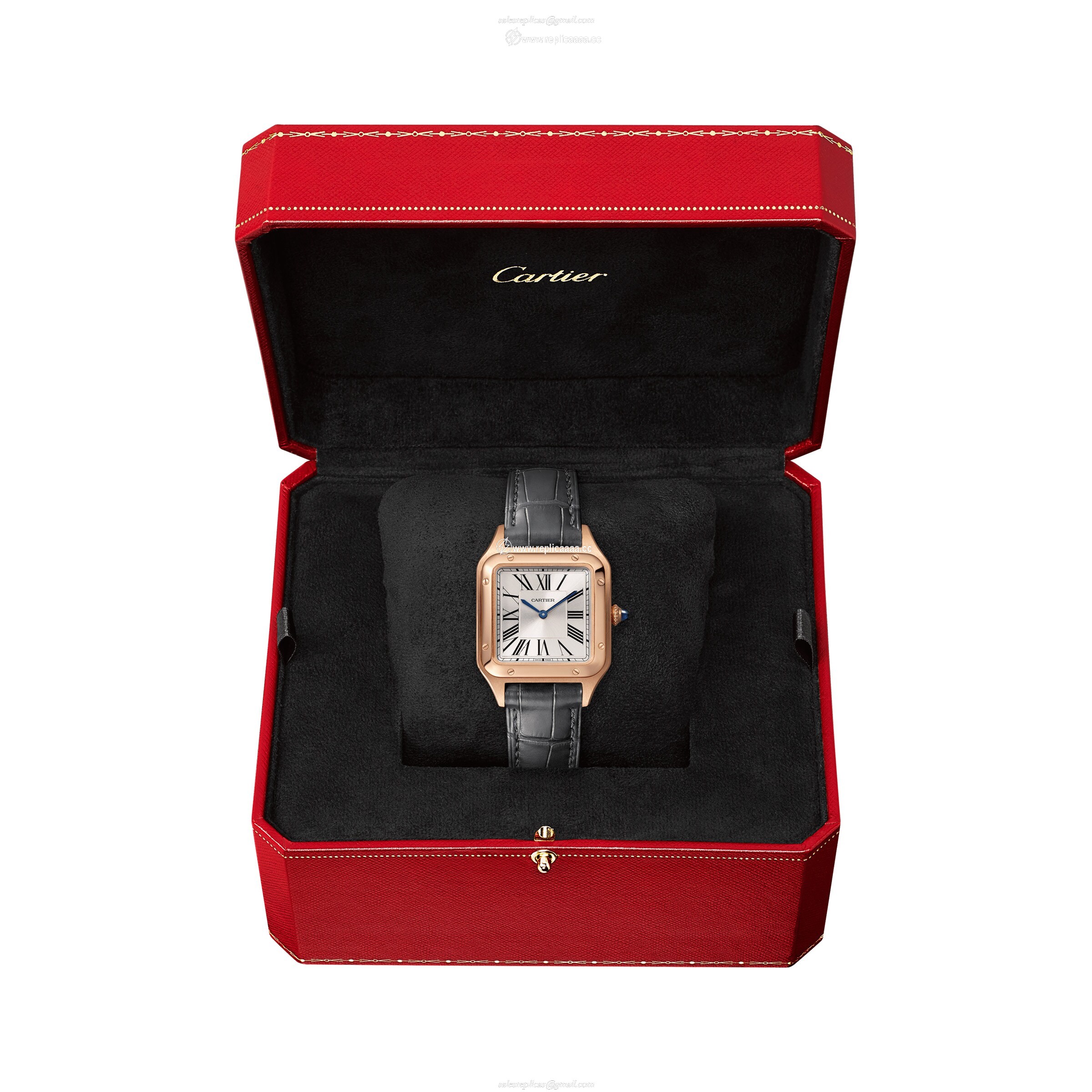 Replica Cartier Santos-Dumont details Small Model Quartz Movement Rose Gold Leather WGSA0022