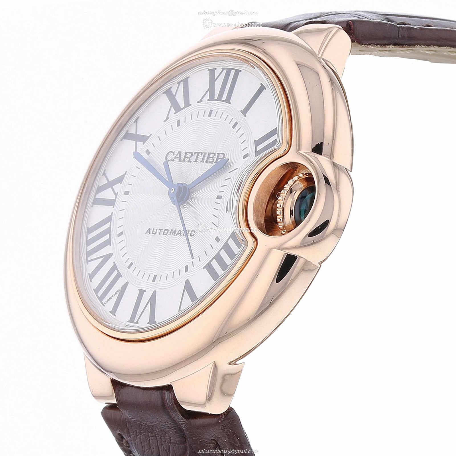 Replica Cartier Ballon Bleu De Cartier details 33mm Automatic Movement Rose Gold Leather W6920097