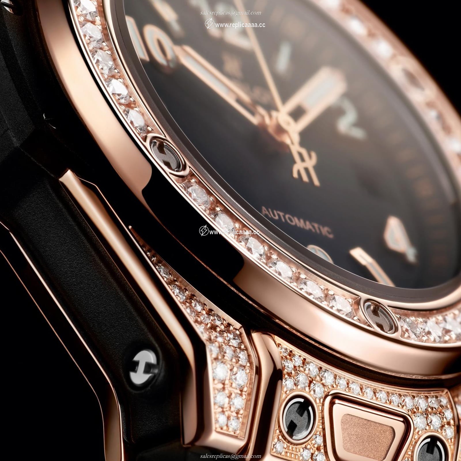 Replica Hublot Big Bang One Click King Gold Pave 33mm details 485.OX.1180.RX.1604
