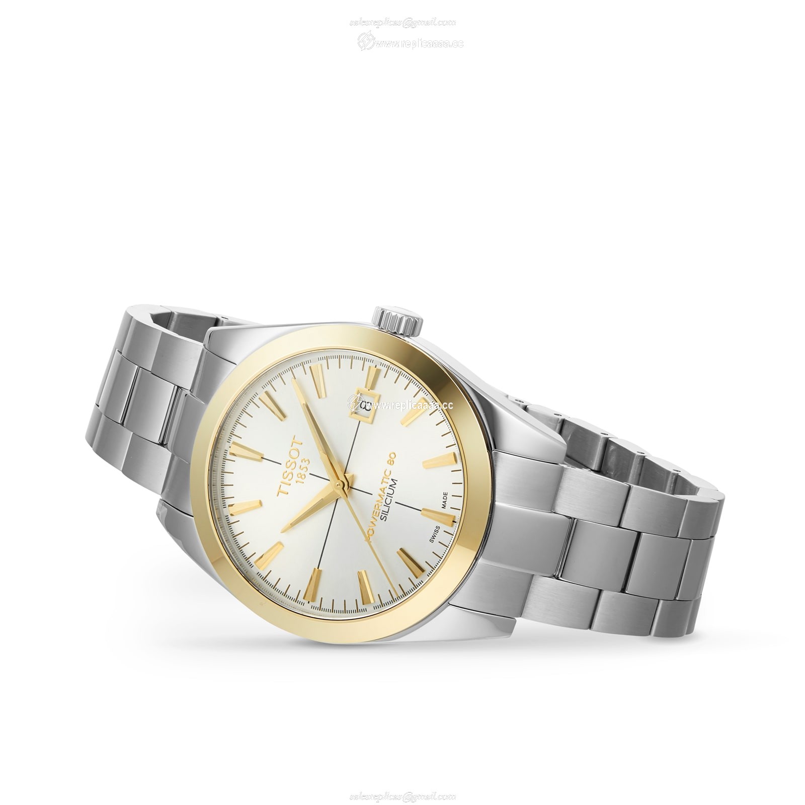 Replica Tissot Gentleman Powermatic 80 Silicium Solid 18k Gold Bezel 40mm Mens details T9274074103101