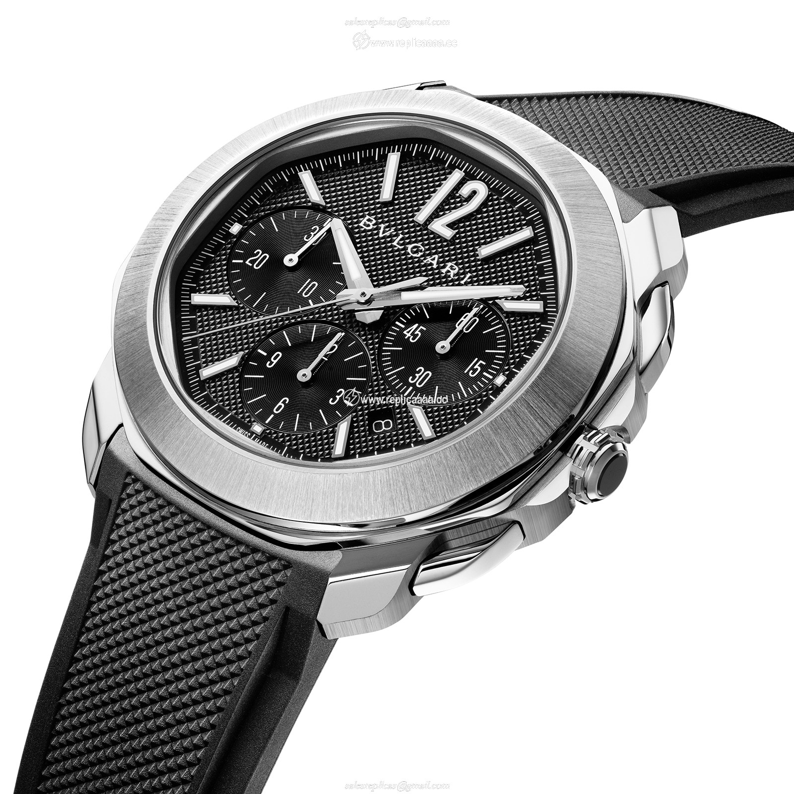 Replica Bvlgari Stainless Steel Octo Roma 42mm Black Dial Auto Gents Interchangable Strap Chrono details 103471 2 Replica Bvlgari Stainless Steel Octo Roma 42mm Black Dial Auto Gents Interchangable Strap Chrono details 103471