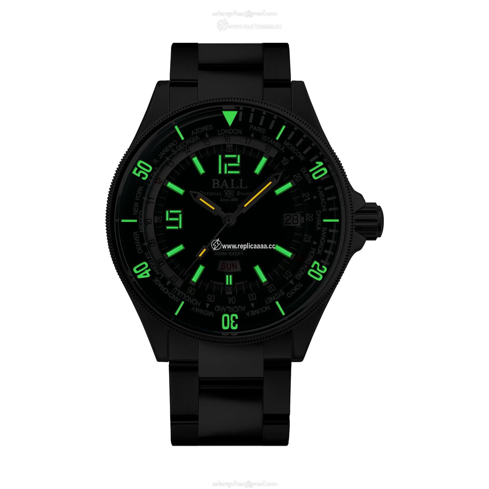 Replica BALL Engineer Master II Diver Worldtime 42mm Mens details Green DG2232A-SC-GR