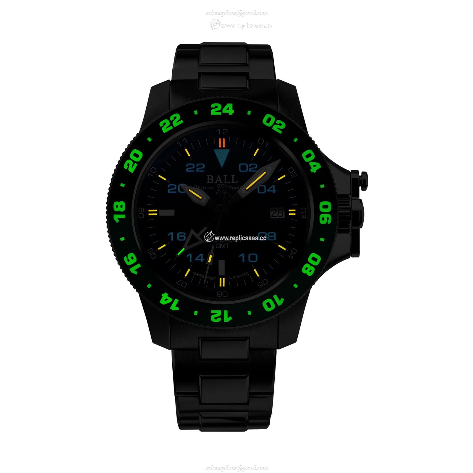 Replica BALL Engineer Hydrocarbon AeroGMT II 40mm Mens details Black And Green Blue Dial DG2118C-S11C-BE 2 Replica BALL Engineer Hydrocarbon AeroGMT II 40mm Mens details Black And Green Blue Dial DG2118C-S11C-BE