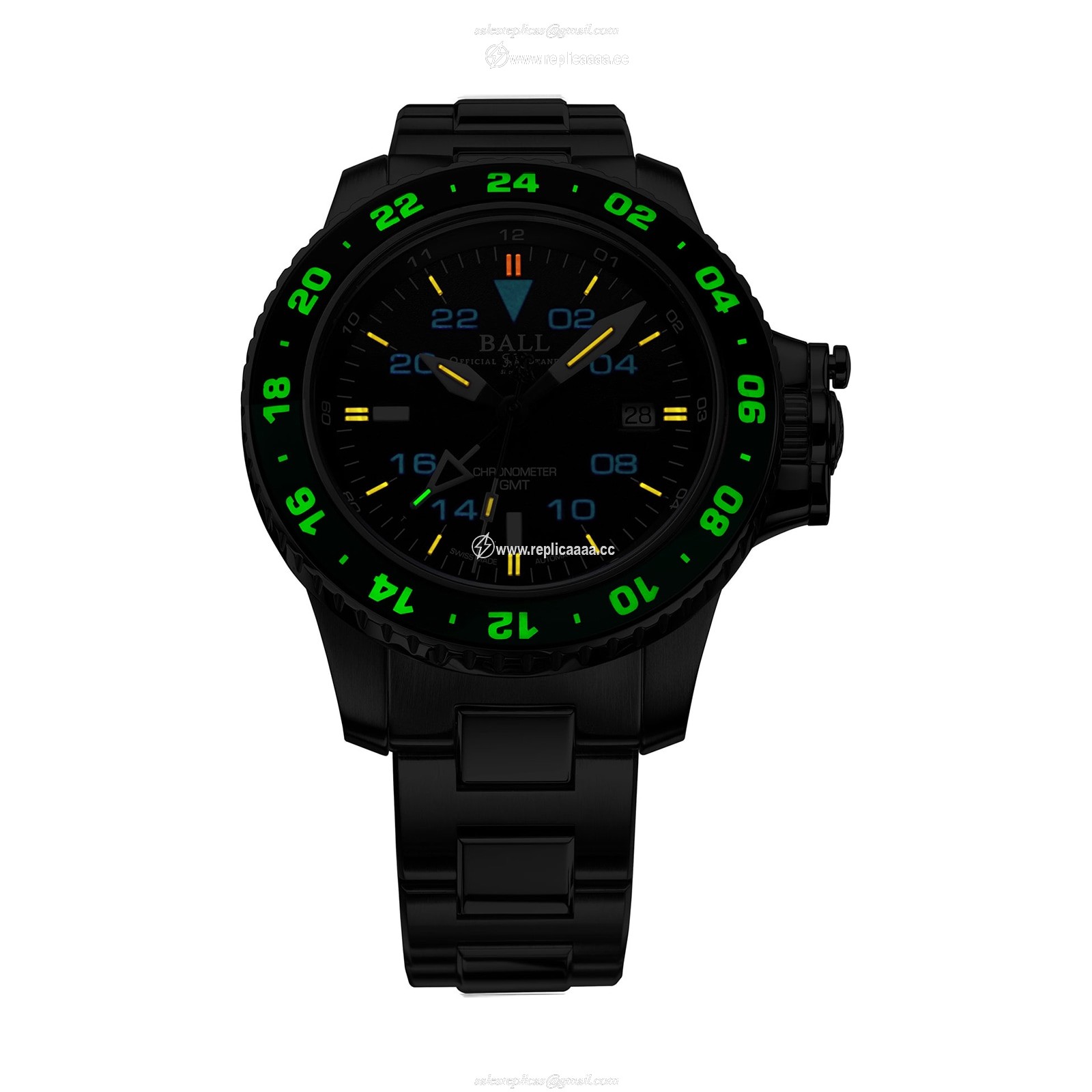 Replica BALL Engineer Hydrocarbon AeroGMT II 42mm Mens details Black And Green DG2018C-S11C-BK