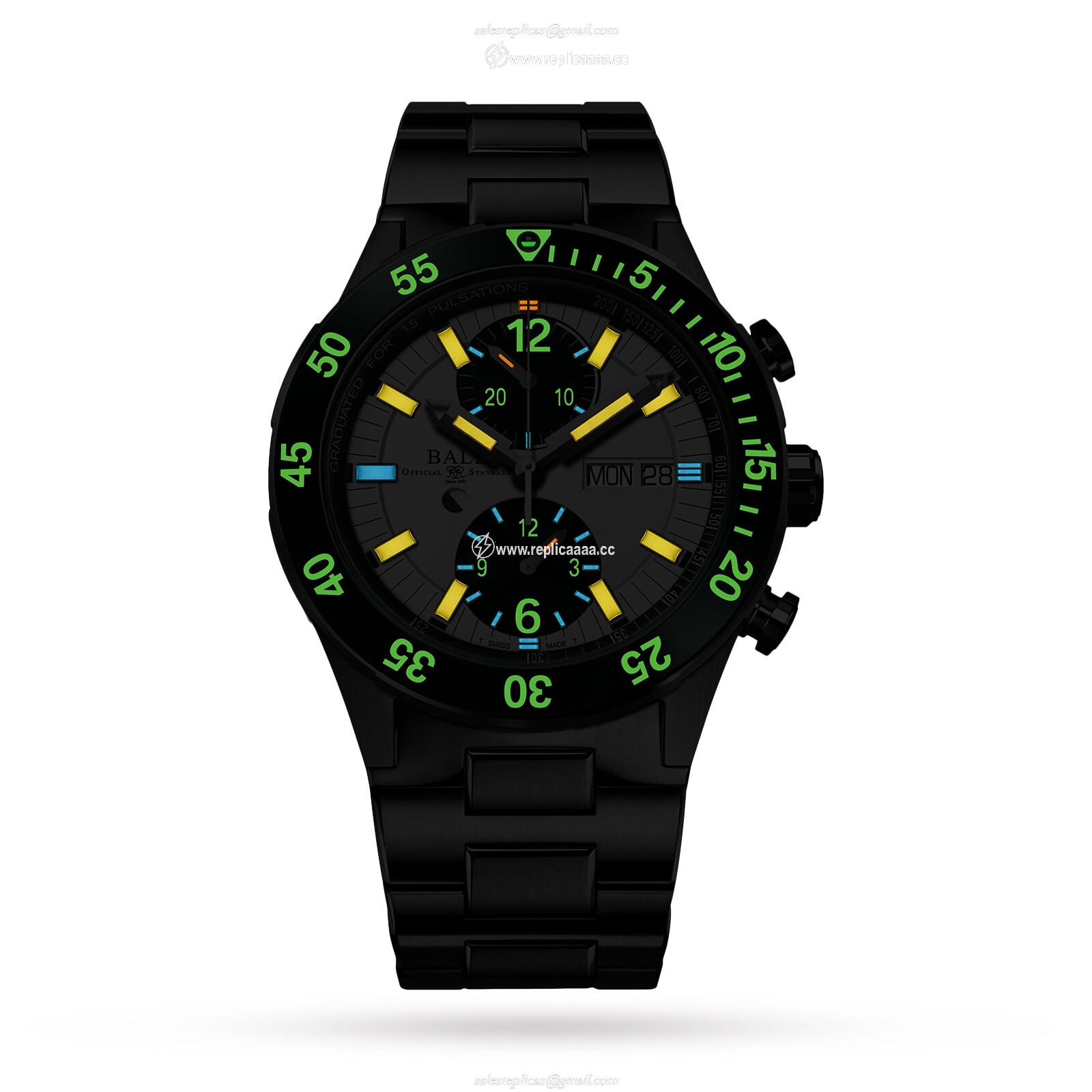 Replica BALL Roadmaster Rescue Chronograph 42mm Mens details Green DC3030C-S2-WH