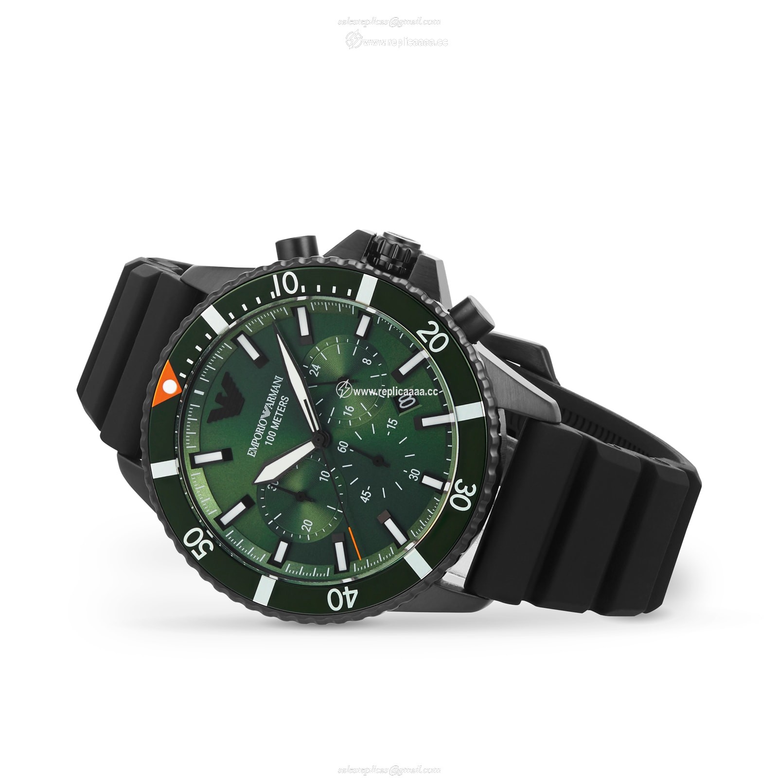 Replica Emporio Armani Chronograph Black Silicone Mens details 43mm AR11463