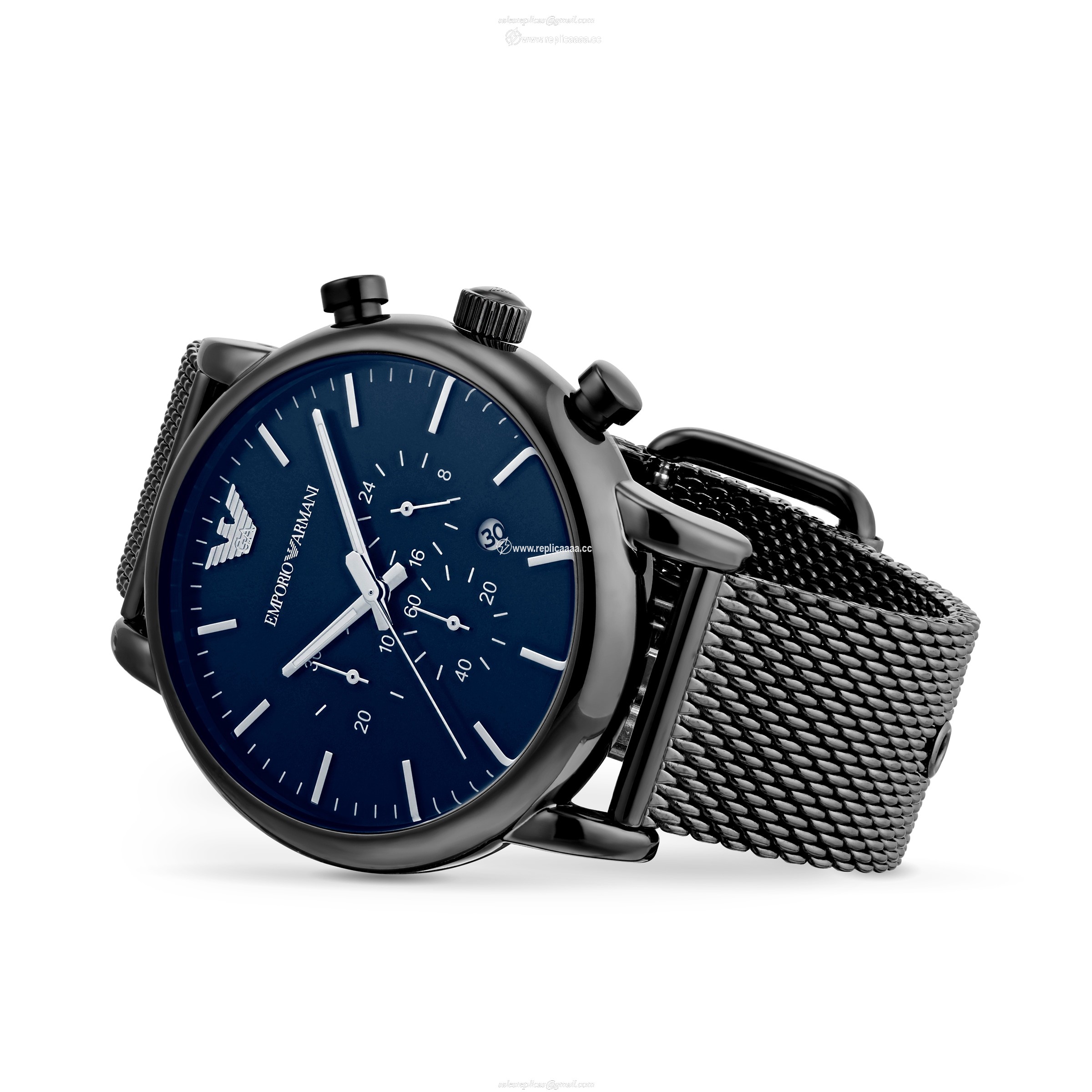 Replica Emporio Armani Grey Mesh Blue Dial Gents details AR1979 2 Replica Emporio Armani Grey Mesh Blue Dial Gents details AR1979