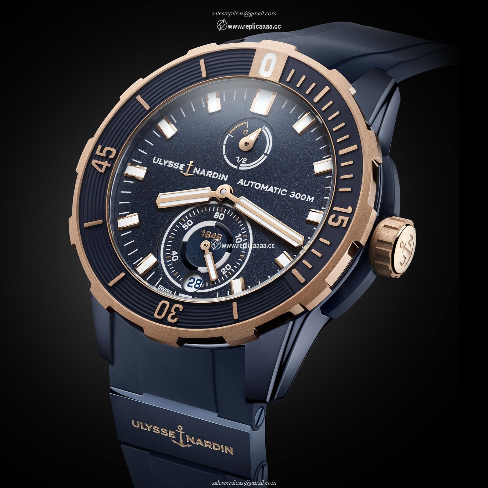 Replica Ulysse Nardin Diver 44mm Blue PVD Titanium Case 1185-170-3/BLUE