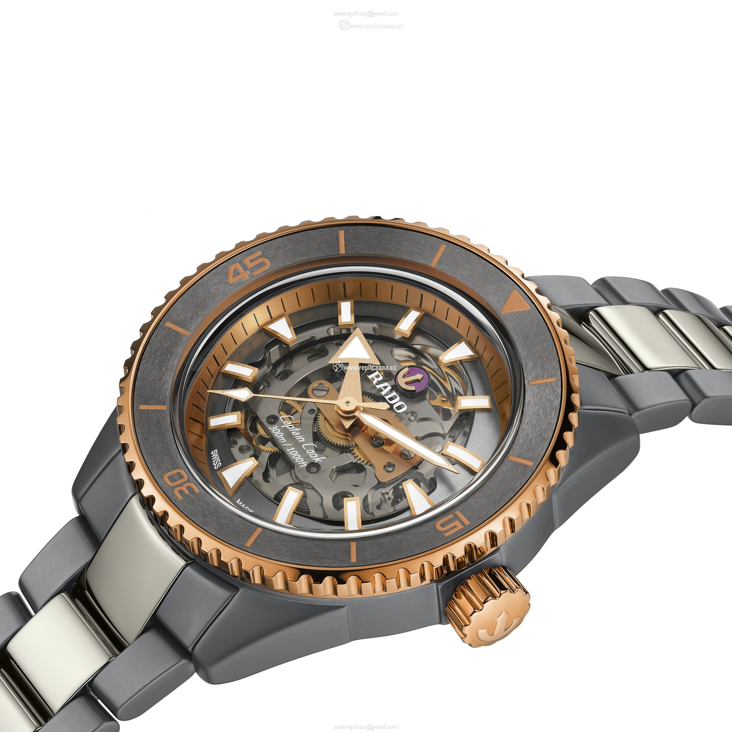 Replica Rado Captain Cook High-Tech Ceramic Skeleton 43mm Mens details R32148162