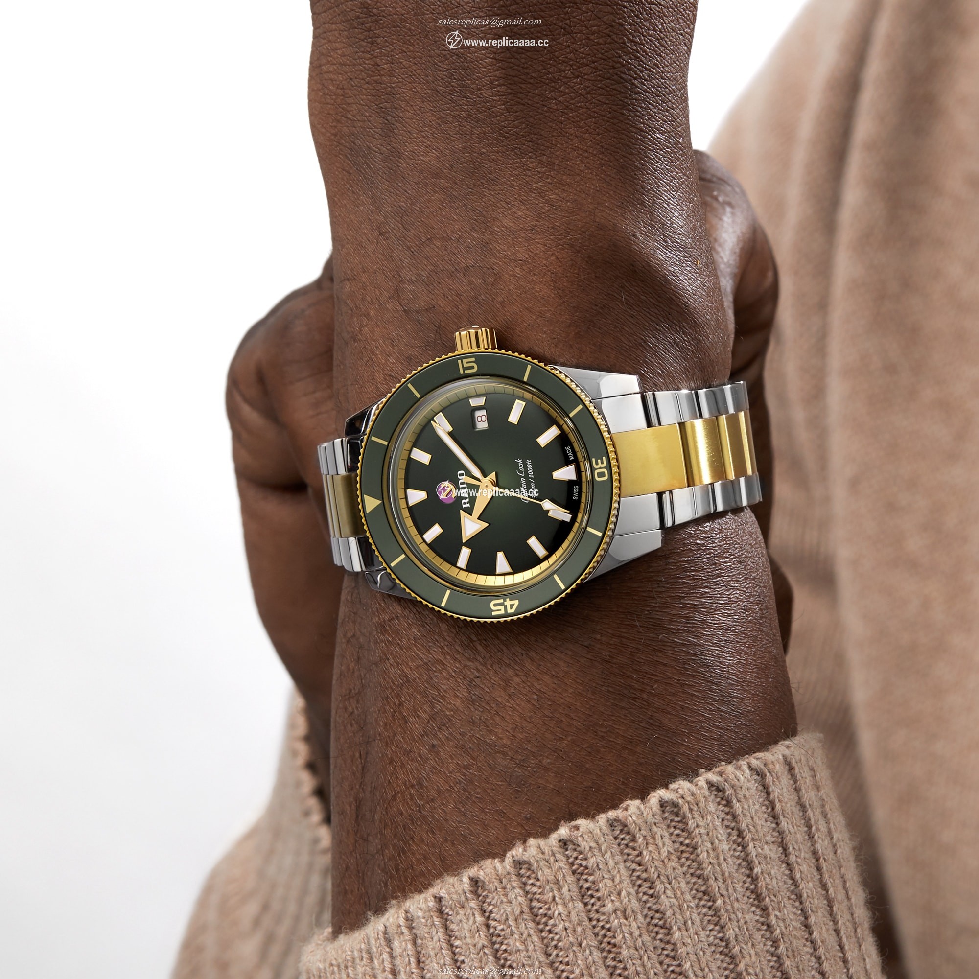 Replica Rado Captain Cook 42mm Mens details - Green R32138303
