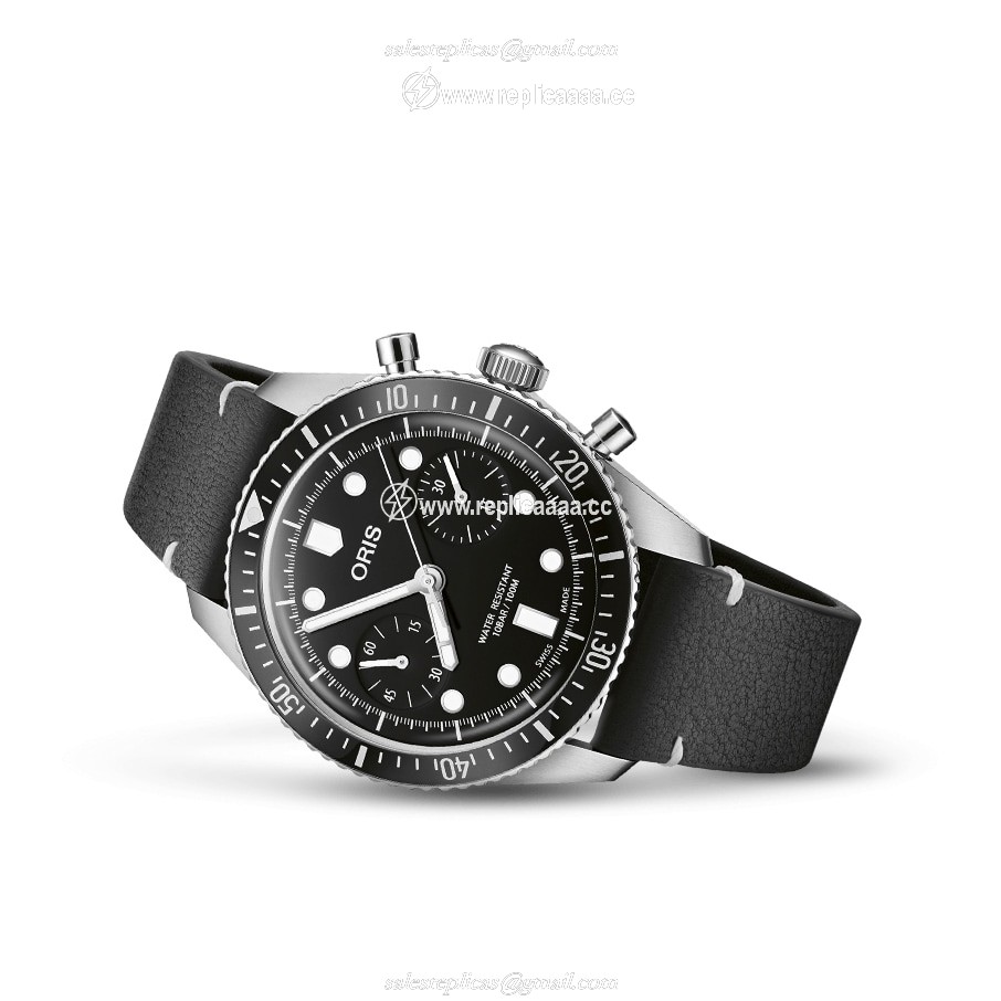 Replica Oris Divers Sixty Five Chronograph 40mm Mens details Black Leather 01 771 7791 4054-07 6 20 01