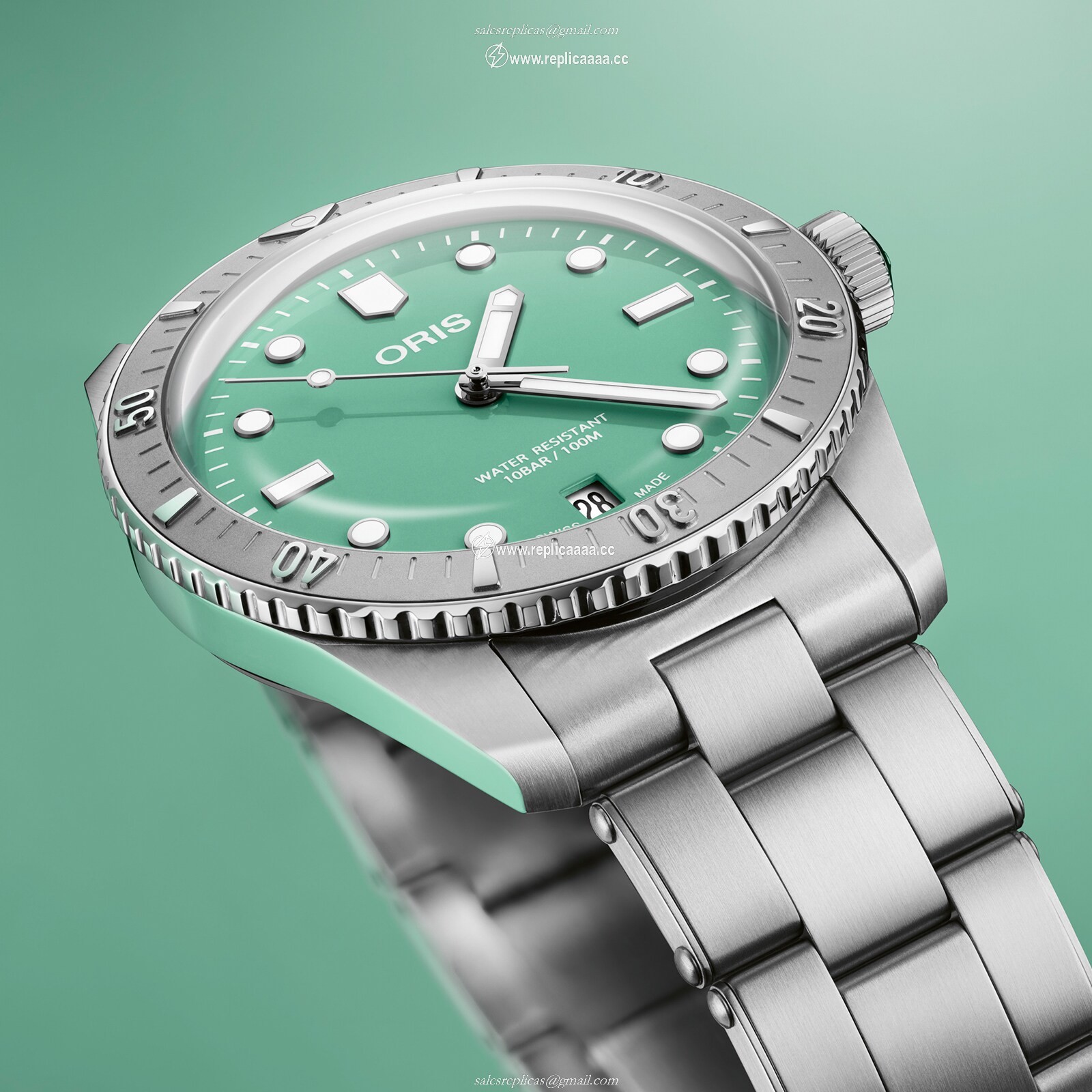 Replica Oris Divers 38mm Unisex details Green Stainless Steel 01 733 7771 4057-07 8 19 18 2 Replica Oris Divers 38mm Unisex details Green Stainless Steel 01 733 7771 4057-07 8 19 18