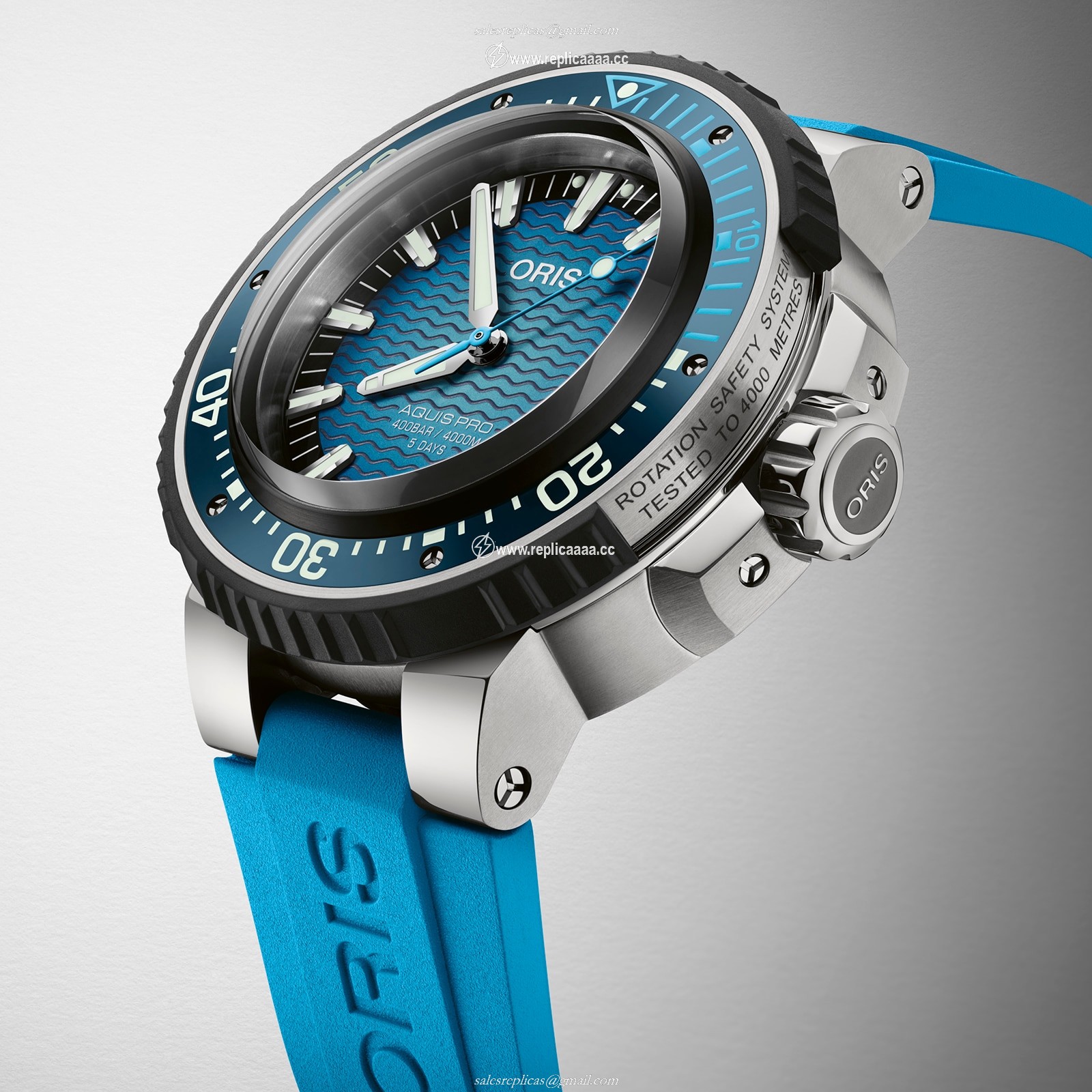 Replica Oris Aquis Pro 4000m 49.5mm Mens details Blue 01 400 7777 7155-SET