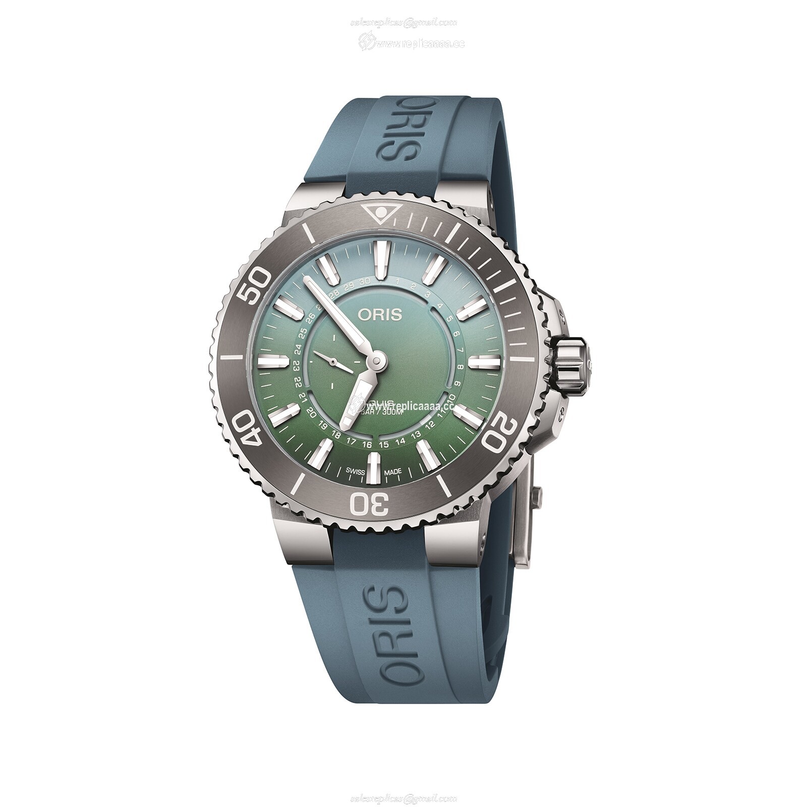 Replica Oris Aquis Dat Watt Limited Edition II 43.5mm Mens details Green 01 743 7734 4197-SET 2 Replica Oris Aquis Dat Watt Limited Edition II 43.5mm Mens details Green 01 743 7734 4197-SET