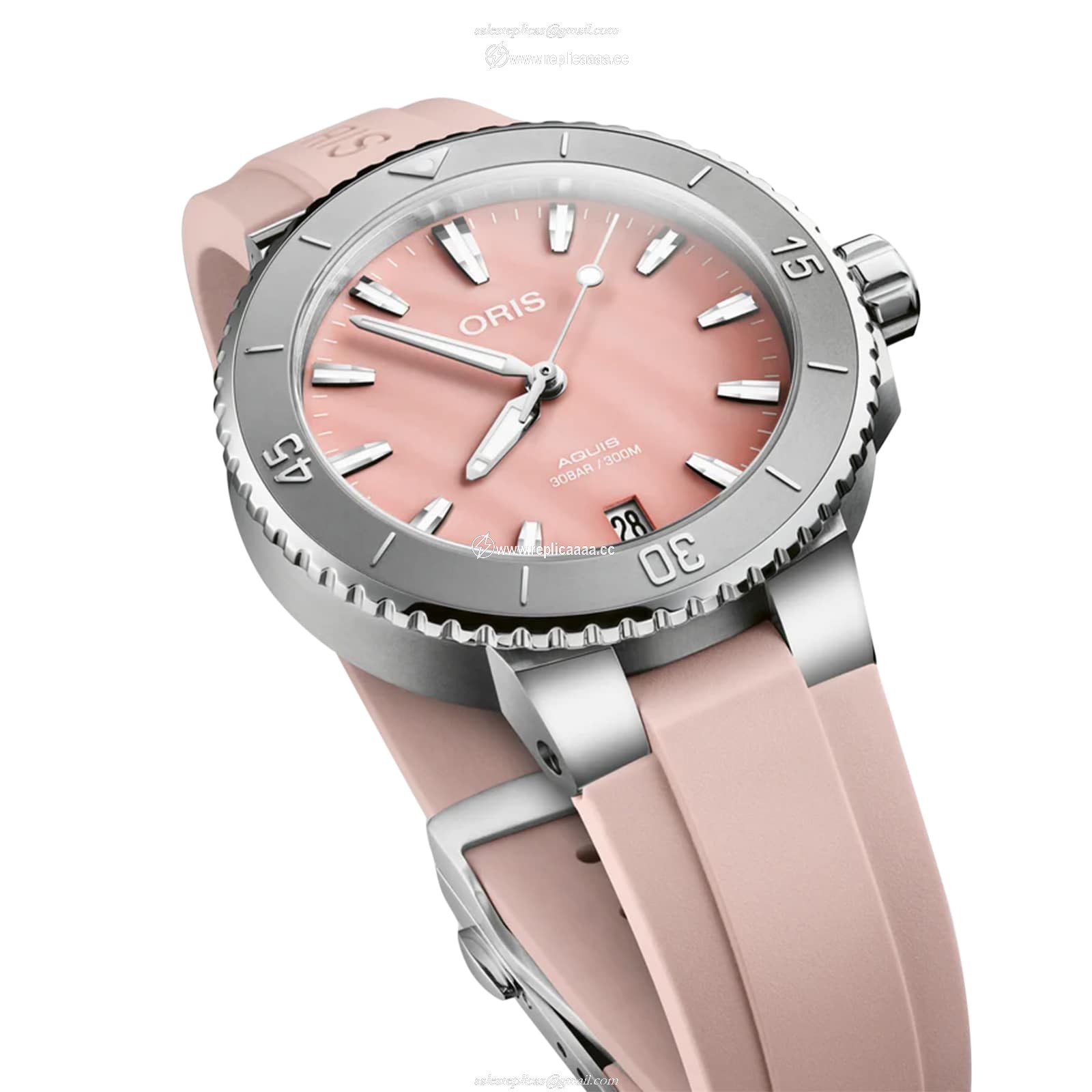 Replica Oris Aquis Date 36.5mm Unisex details Pink 01 733 7770 4158-07 4 18 66FC