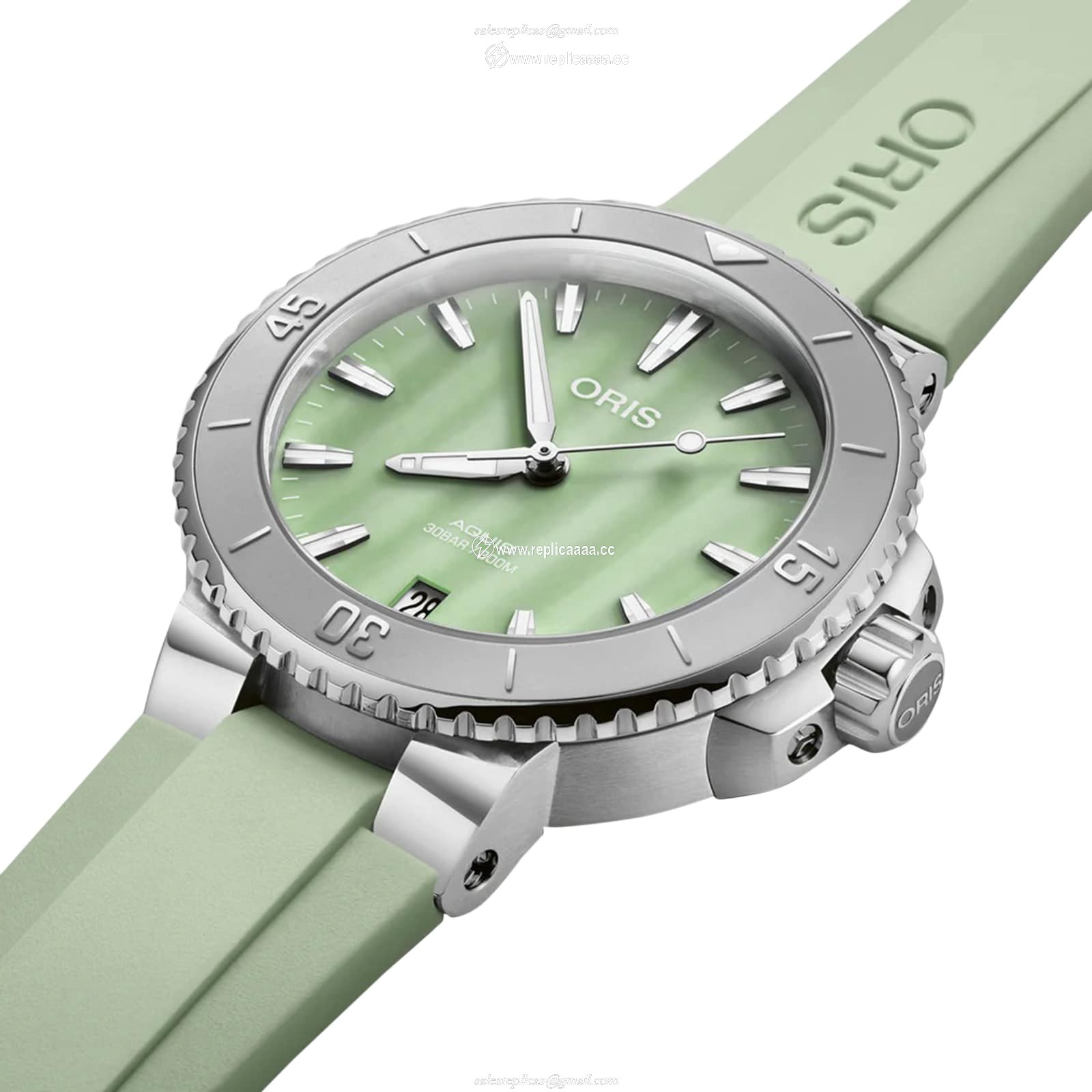 Replica Oris Aquis Date 36.5mm Unisex details Green 01 733 7770 4157-07 4 18 67FC