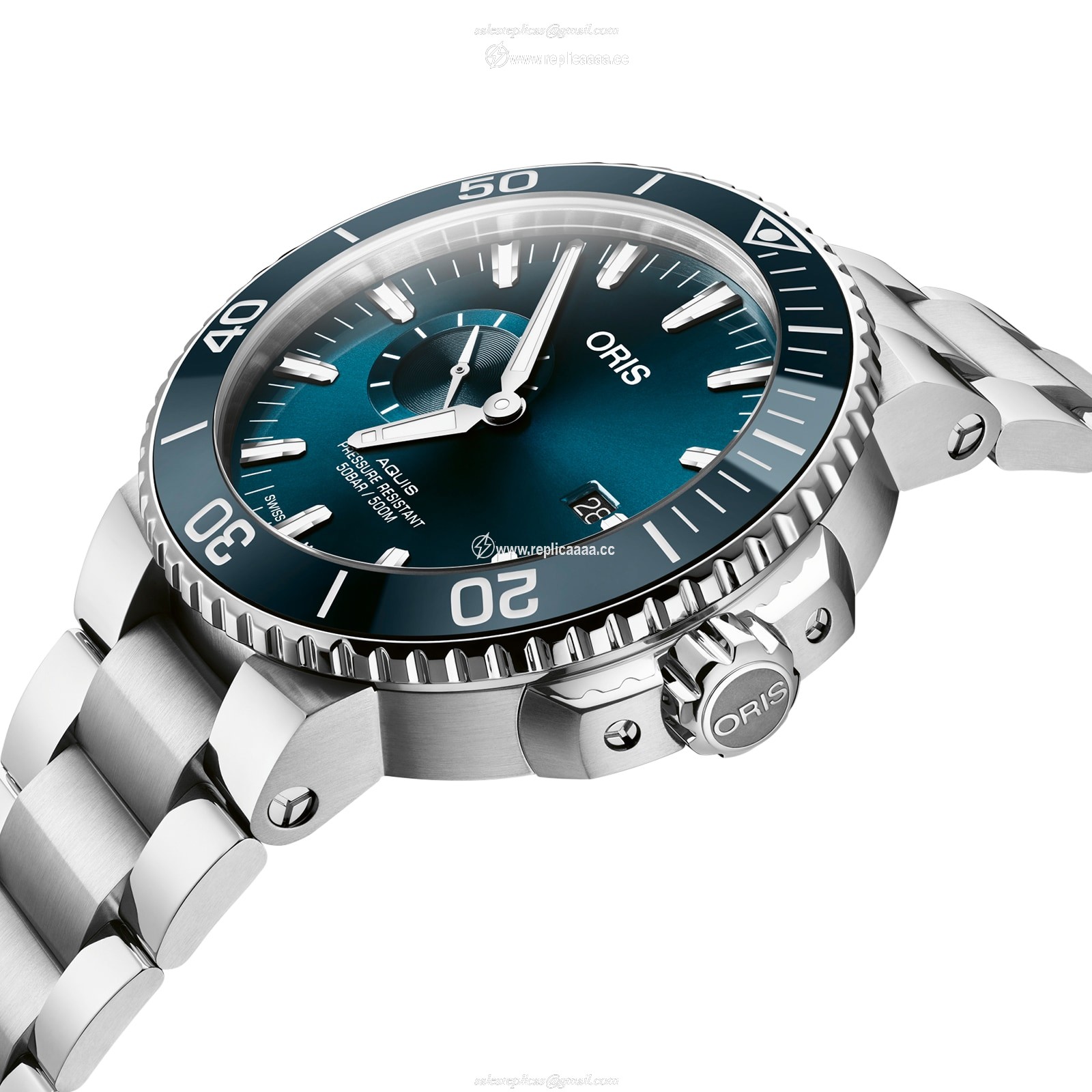 Replica Oris Aquis 45.5mm Mens details Blue Stainless Steel 01 743 7733 4155-07 8 24 05PEB