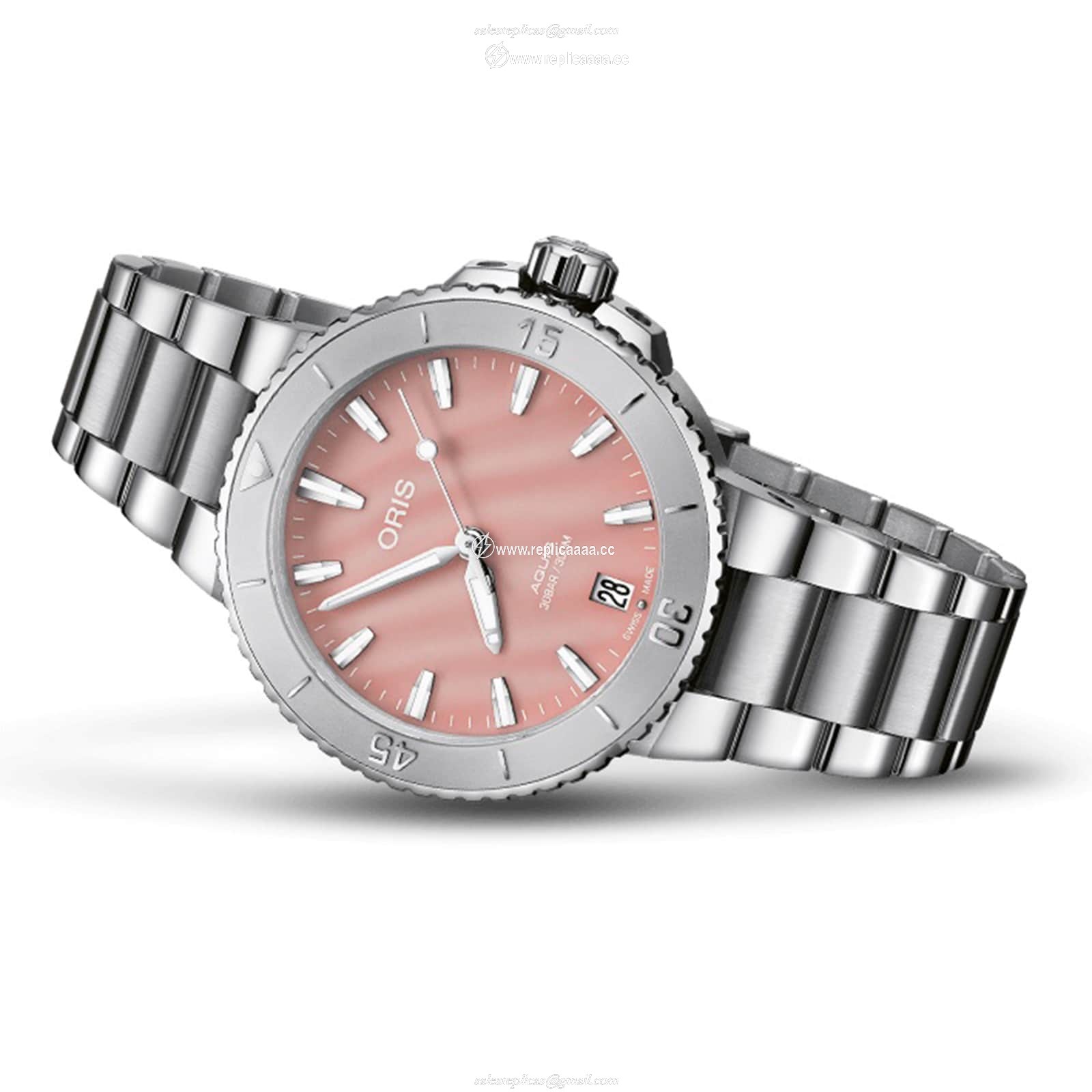 Replica Oris Aquis Date 36.5mm Unisex details Pink 01 733 7770 4158-07 8 18 05P 2 Replica Oris Aquis Date 36.5mm Unisex details Pink 01 733 7770 4158-07 8 18 05P