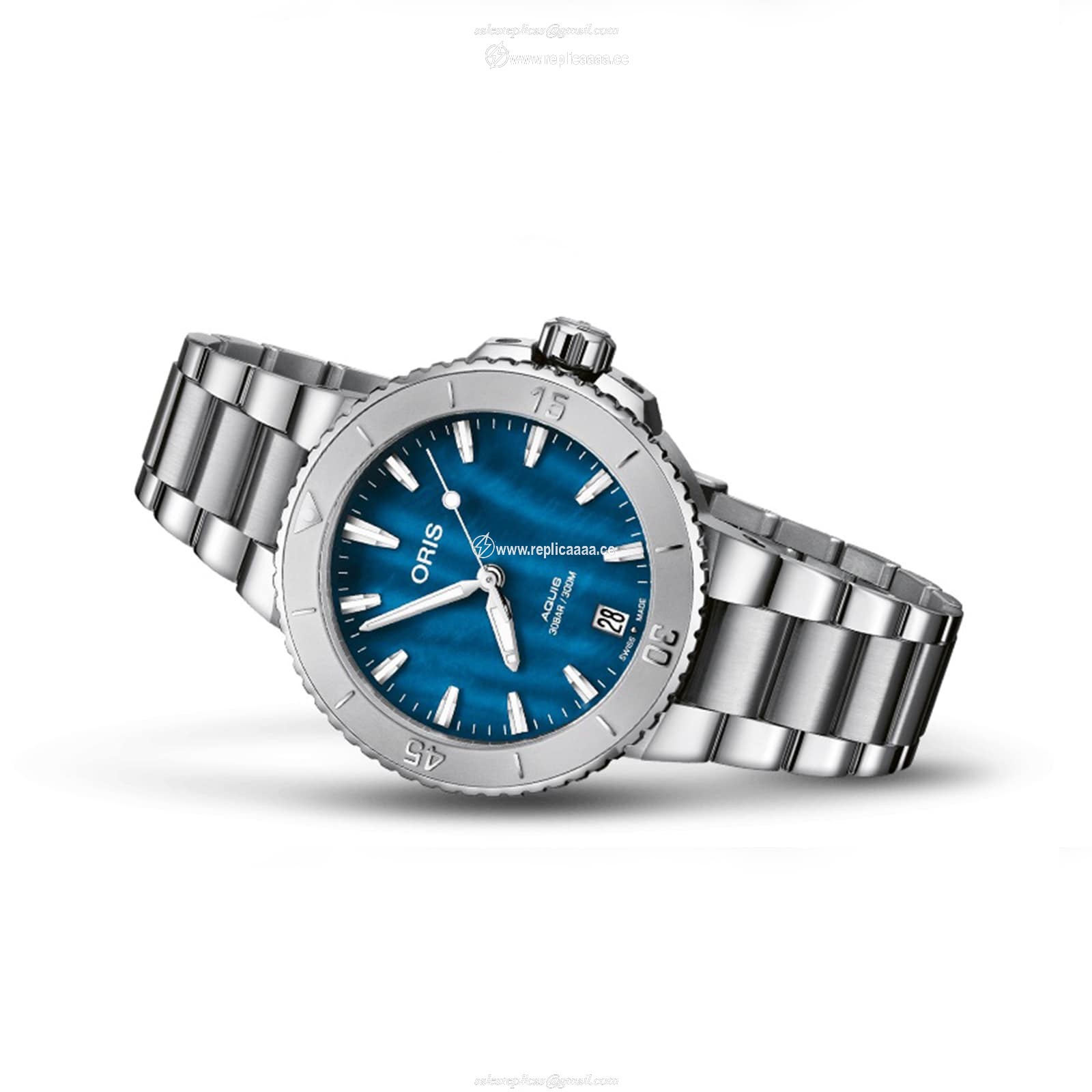 Replica Oris Aquis Date 36.5mm Unisex details Blue 01 733 7770 4155-07 8 18 05P