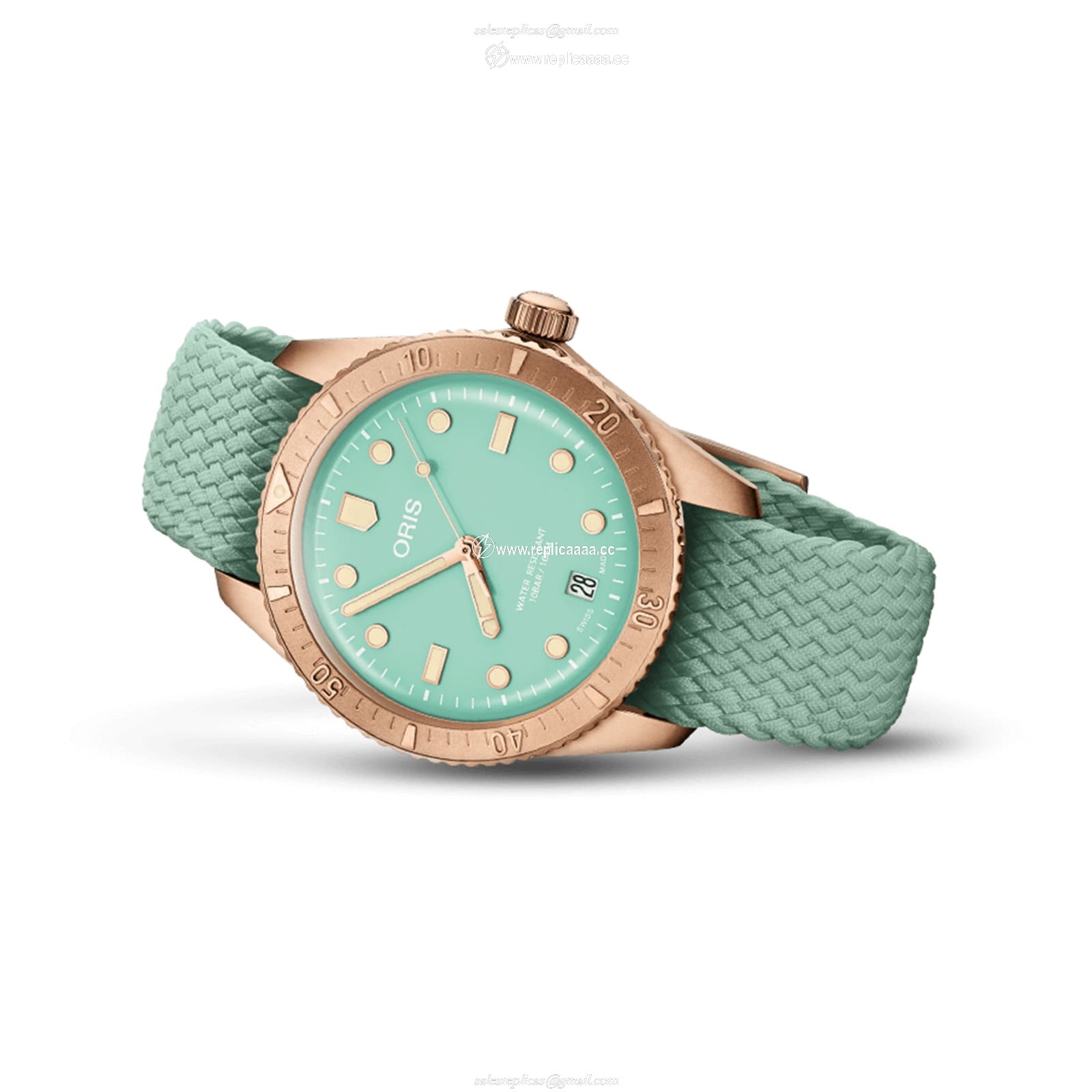 Replica Oris Divers Sixty-Five 38mm Cotton Candy Bronze Green Automatic details 01 733 7771 3157-07 3 19 03BRS