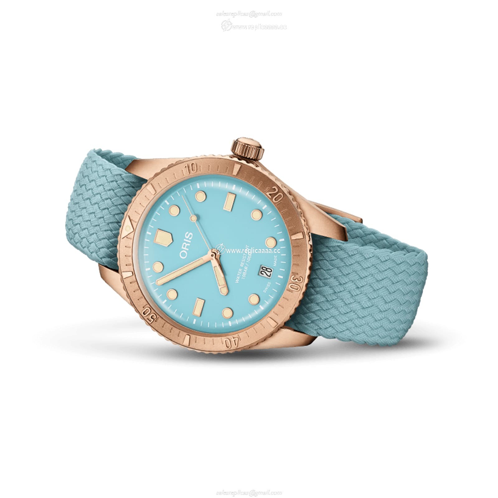 Replica Oris Divers Sixty-Five 38mm Bronze Divers Cotton Candy Sky Blue 01 733 7771 3155-07 3 19 02BRS