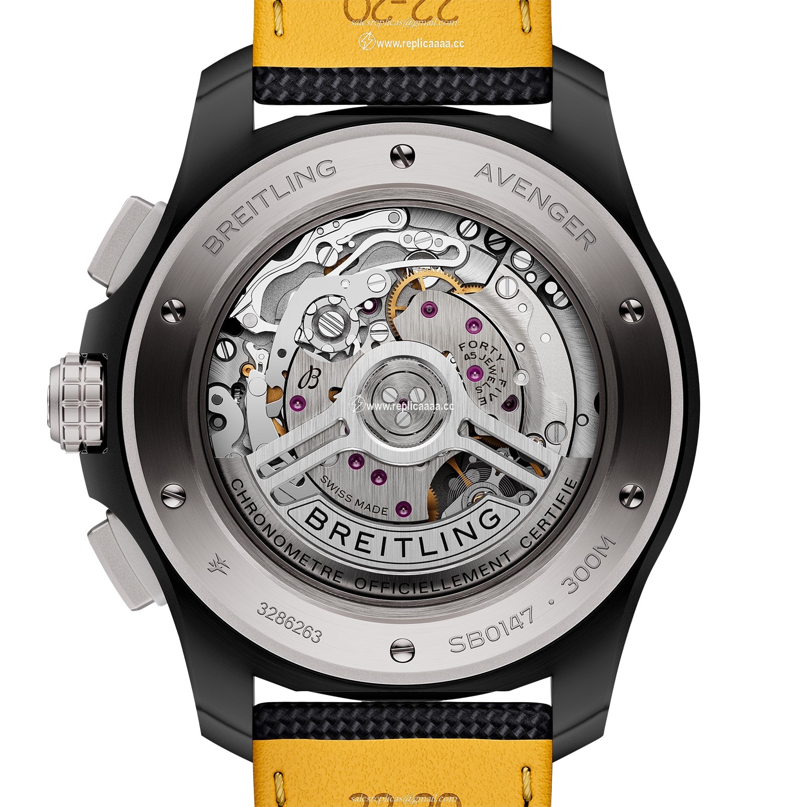 Replica Breitling Avenger B01 Chronograph 44mm Night Mission Mens details Black SB0147101B1X1 2 Replica Breitling Avenger B01 Chronograph 44mm Night Mission Mens details Black SB0147101B1X1