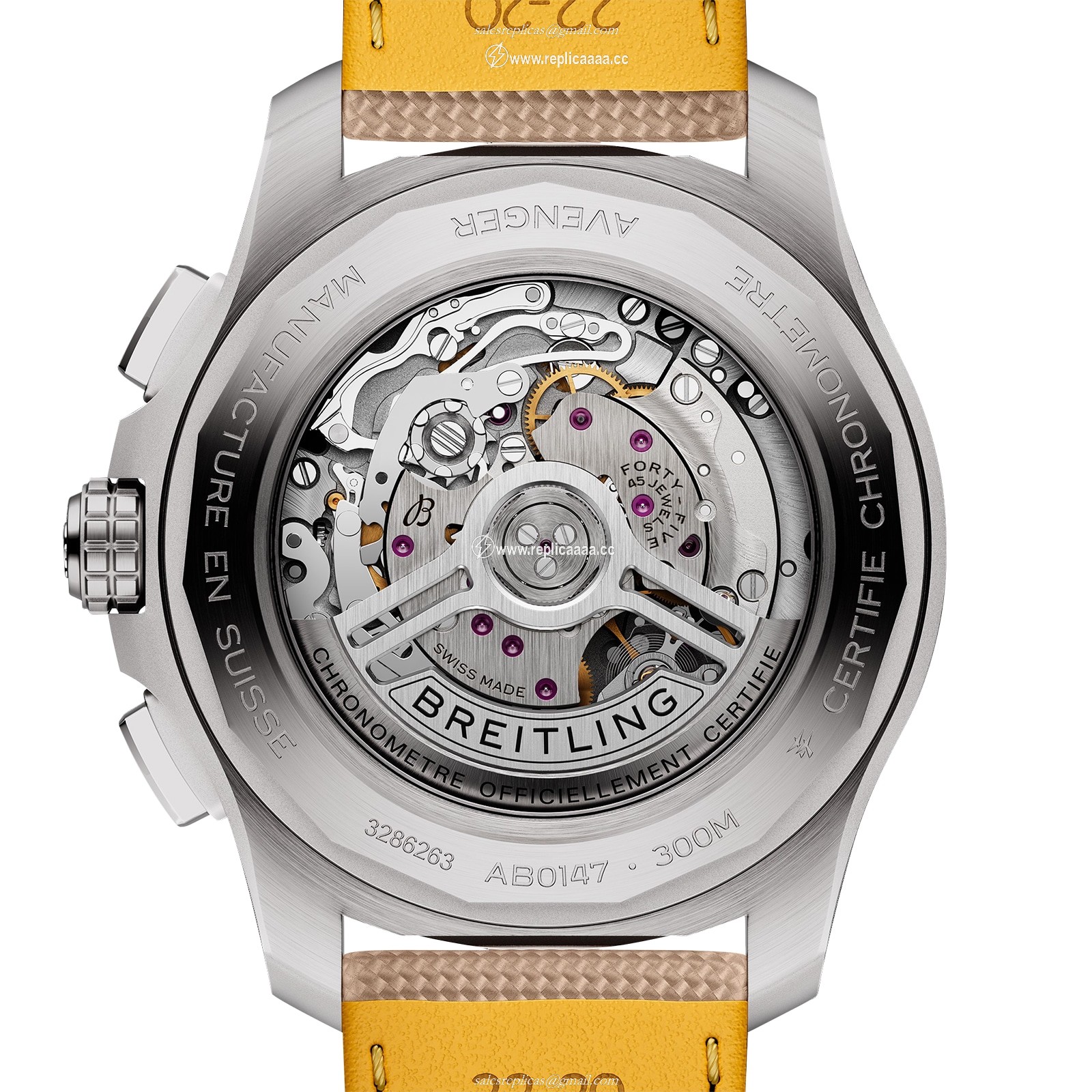 Replica Breitling Avenger B01 Chronograph 44mm Mens details Beige Leather AB0147101A1X1 2 Replica Breitling Avenger B01 Chronograph 44mm Mens details Beige Leather AB0147101A1X1