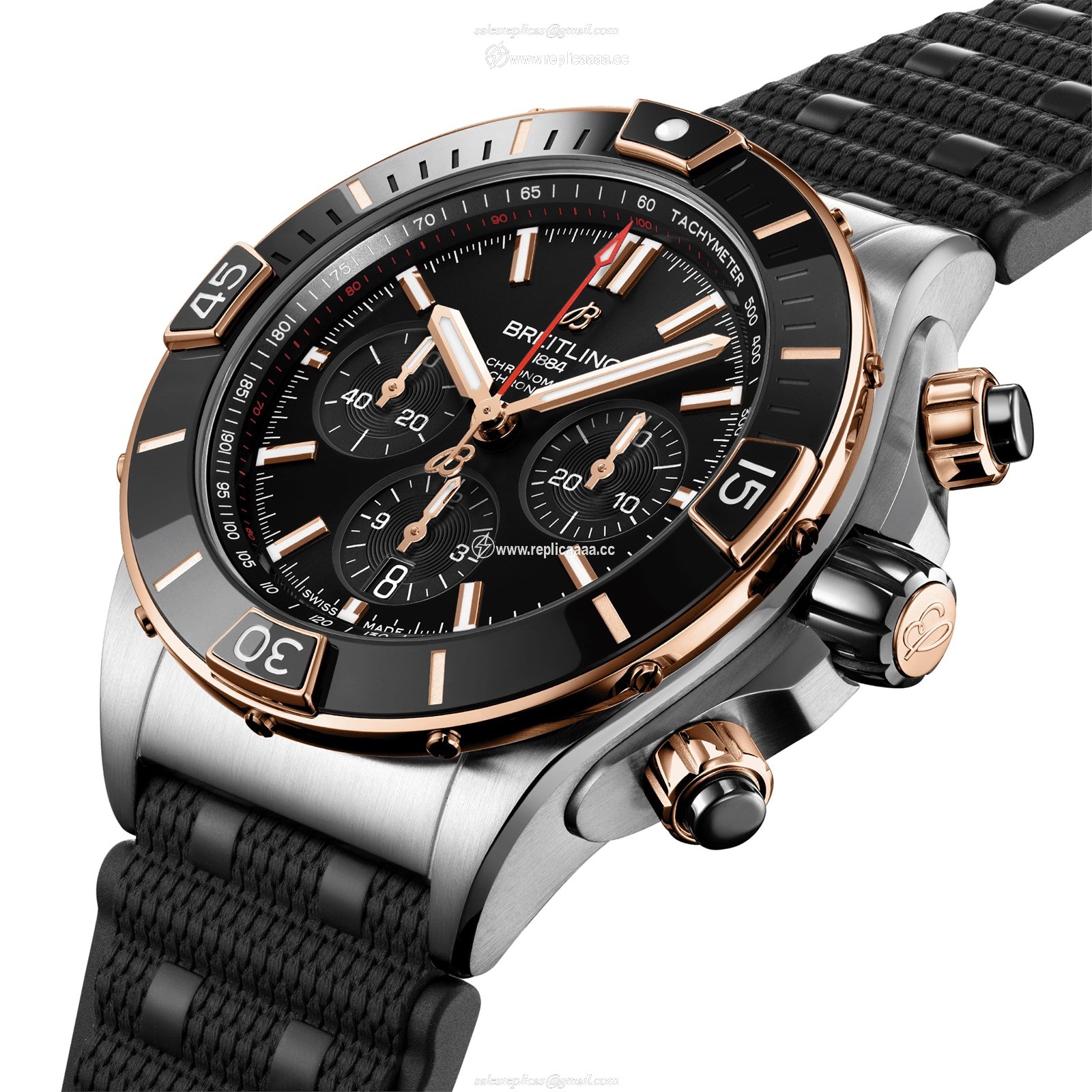 Replica Breitling Super Chronomat B01 44 Stainless Steel  18k Red Gold details UB0136251B1S1