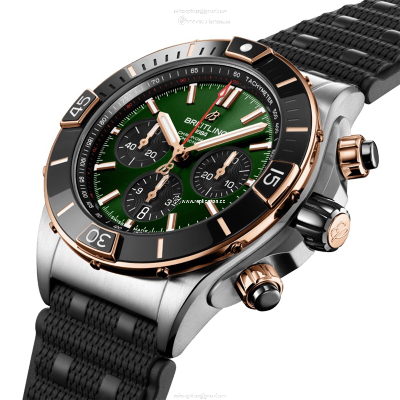 Replica Breitling Super Chronomat B01 44 Stainless Steel 18k Red Gold Rubber Strap details UB0136251L1S1 2 Replica Breitling Super Chronomat B01 44 Stainless Steel 18k Red Gold Rubber Strap details UB0136251L1S1