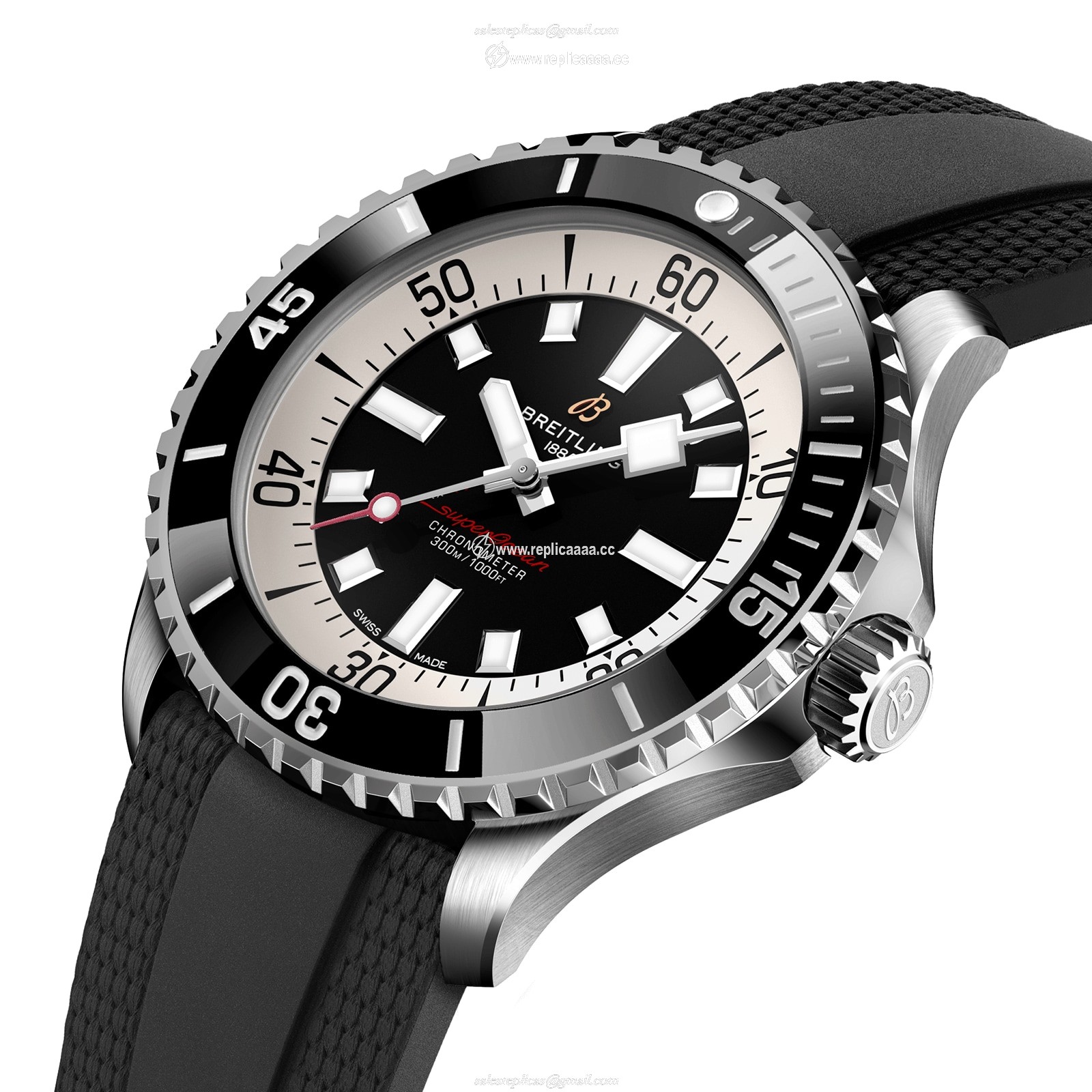 Replica Breitling Superocean Automatic 46 Stainless Steel Rubber Strap details A17378211B1S1