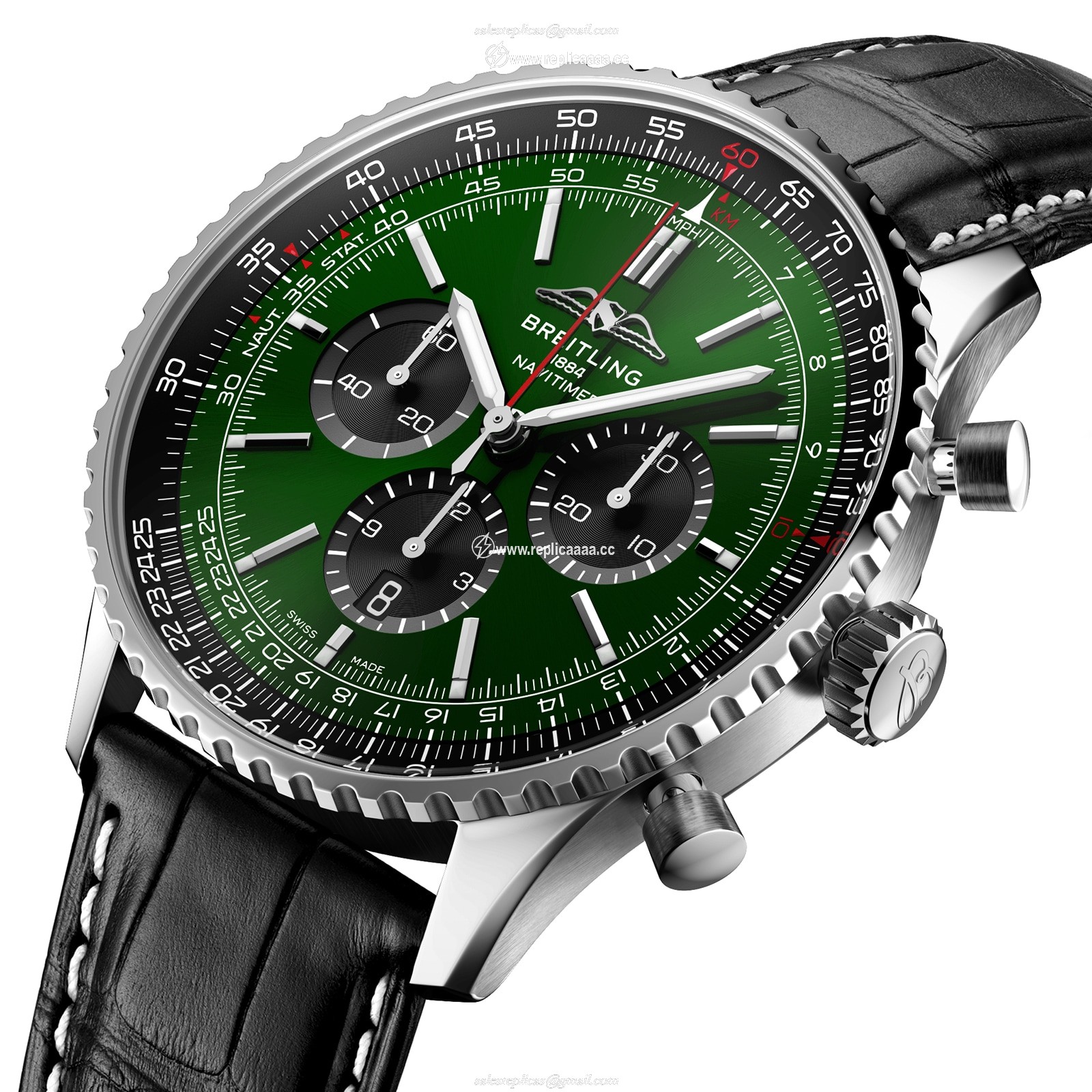 Replica Breitling Navitimer B01 Chronograph 46 Stainless Steel Leather Strap details AB0137241L1P1