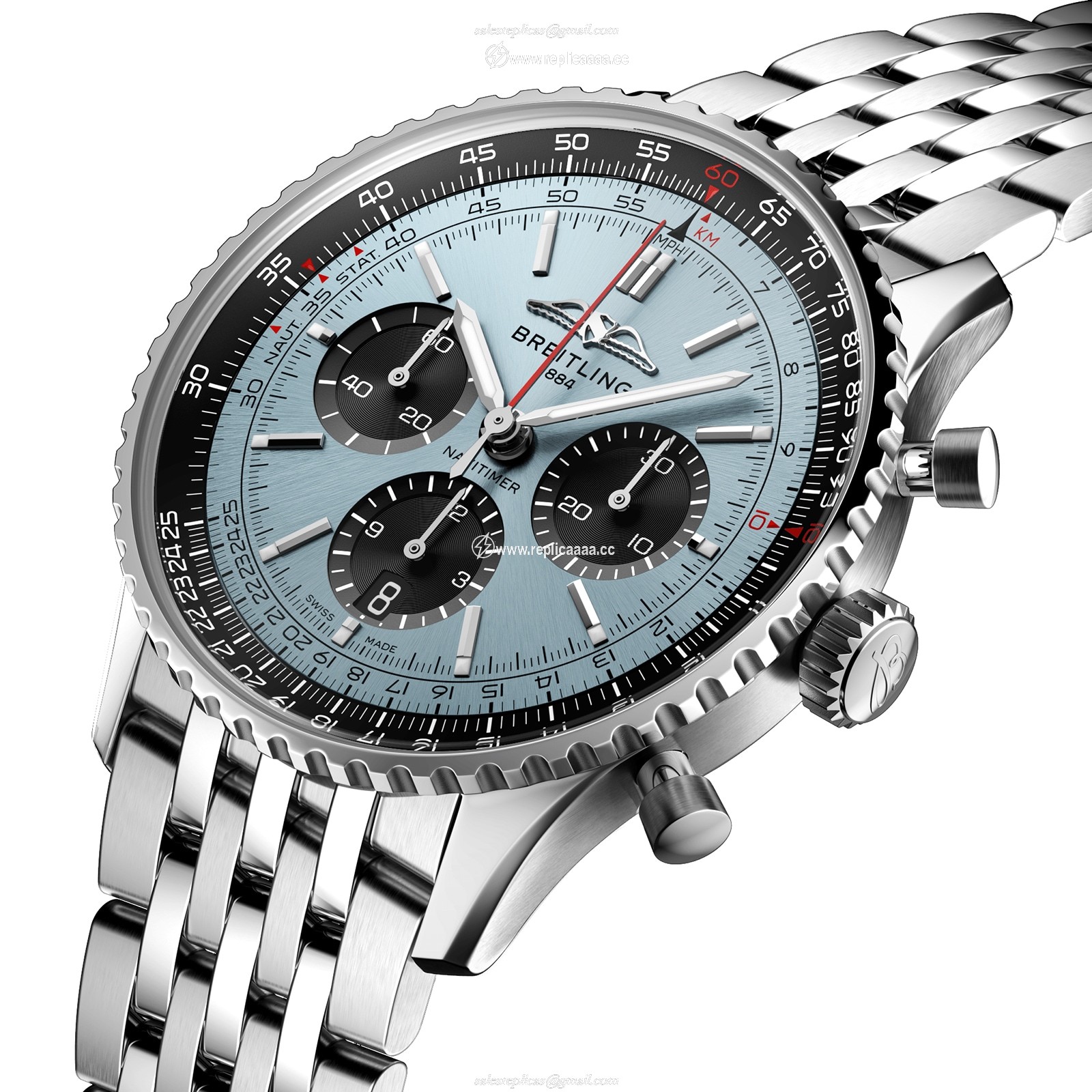 Replica Breitling Navitimer B01 Chronograph 43 Stainless Steel Ice Blue details AB0138241C1A1