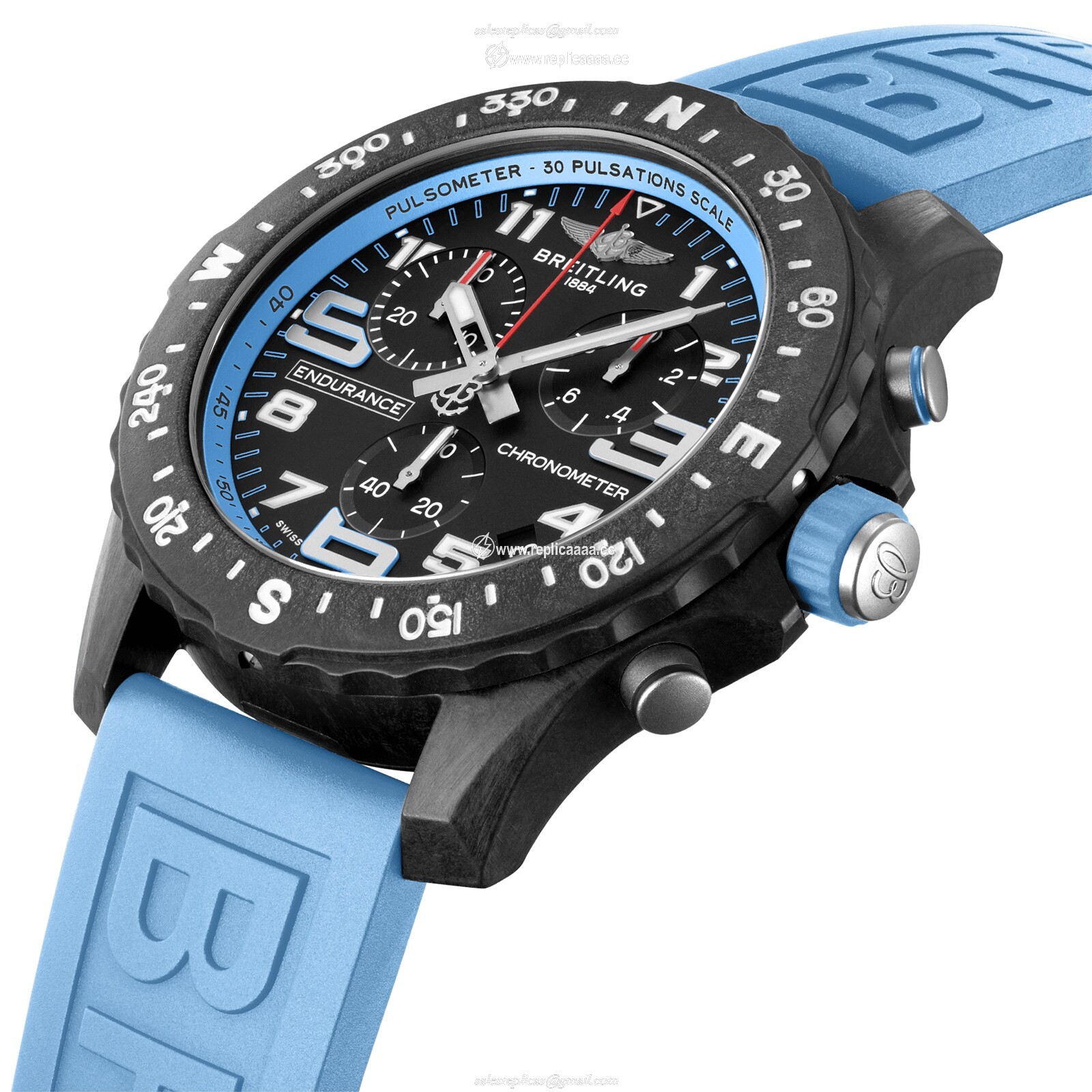 Replica Breitling Endurance Pro 44mm Turquoise Rubber Strap details X82310281B1S1