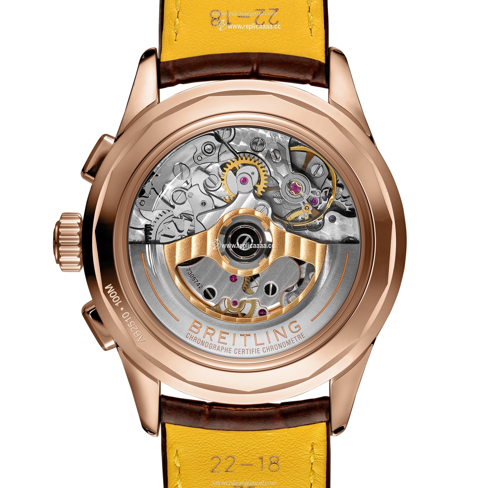 Replica Breitling Premier B25 Datora 42 18k Red Gold Leather Strap details RB2510371G1P1