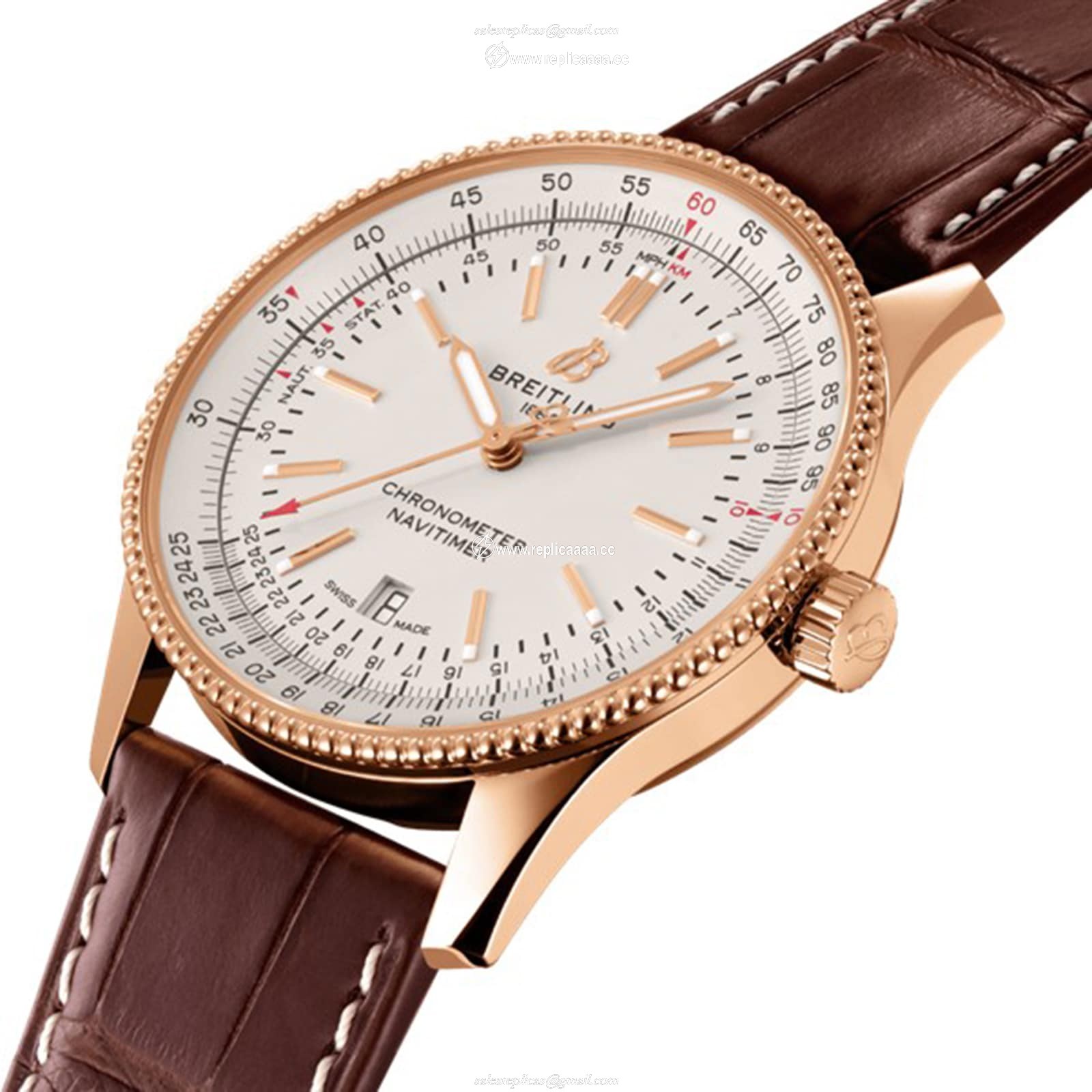 Replica Breitling Navitimer Automatic 41 18k Red Gold Leather Strap details R17326211G1P1