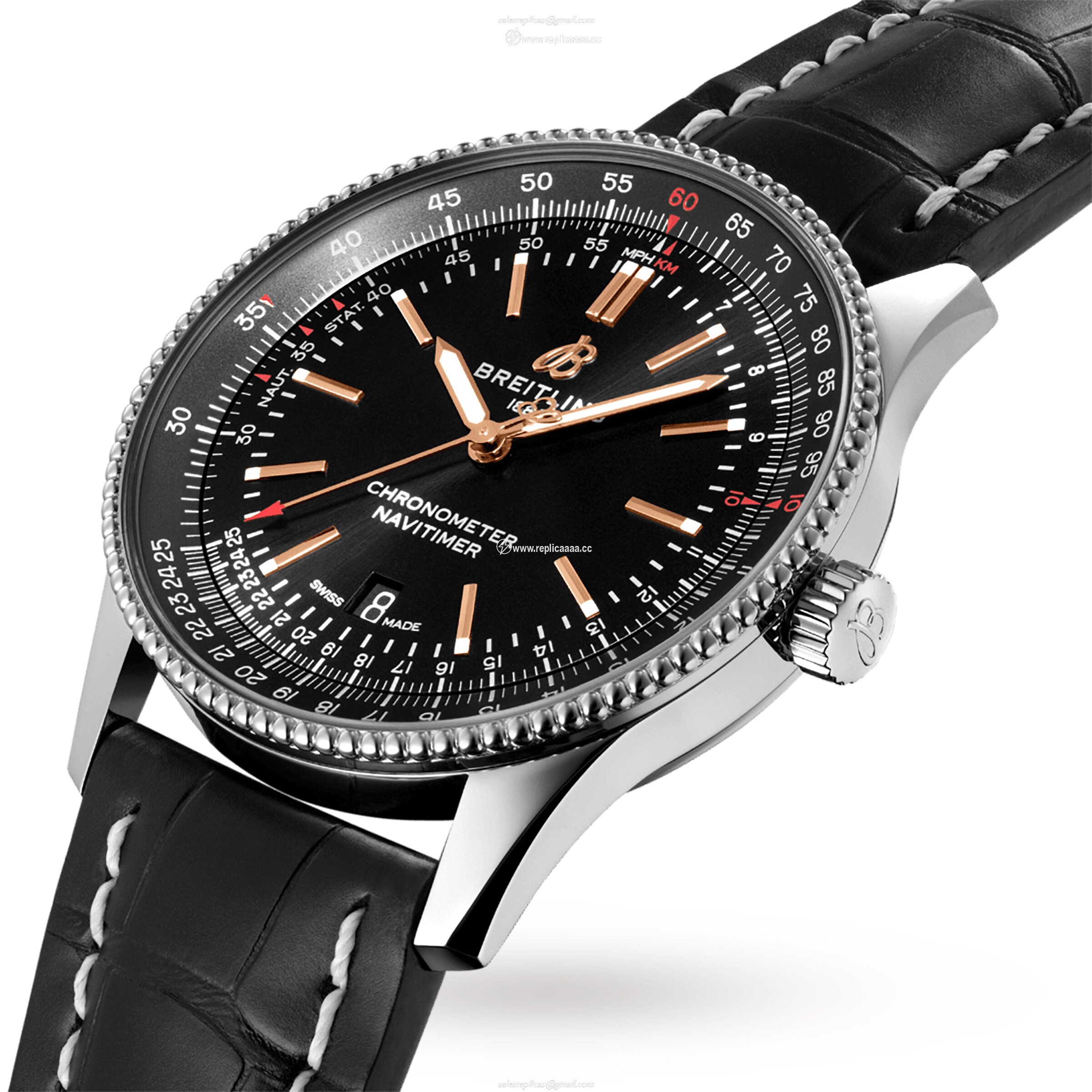 Replica Breitling Navitimer Automatic 41 Black Leather Strap details A17326241B1P1