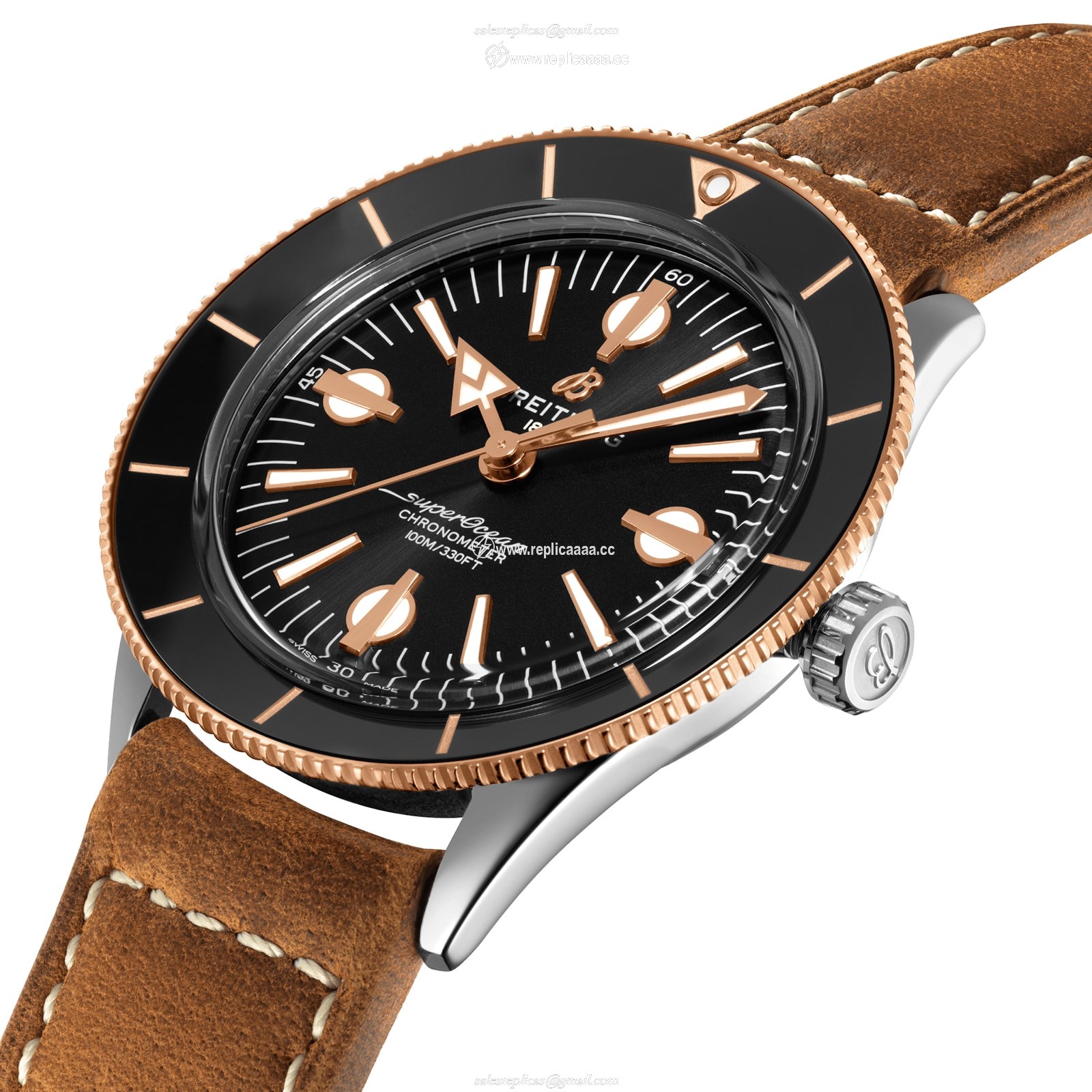 Replica Breitling Superocean Heritage '57 Stainless Steel 18k Red Gold Leather Strap details U10370121B1X1 2 Replica Breitling Superocean Heritage '57 Stainless Steel 18k Red Gold Leather Strap details U10370121B1X1