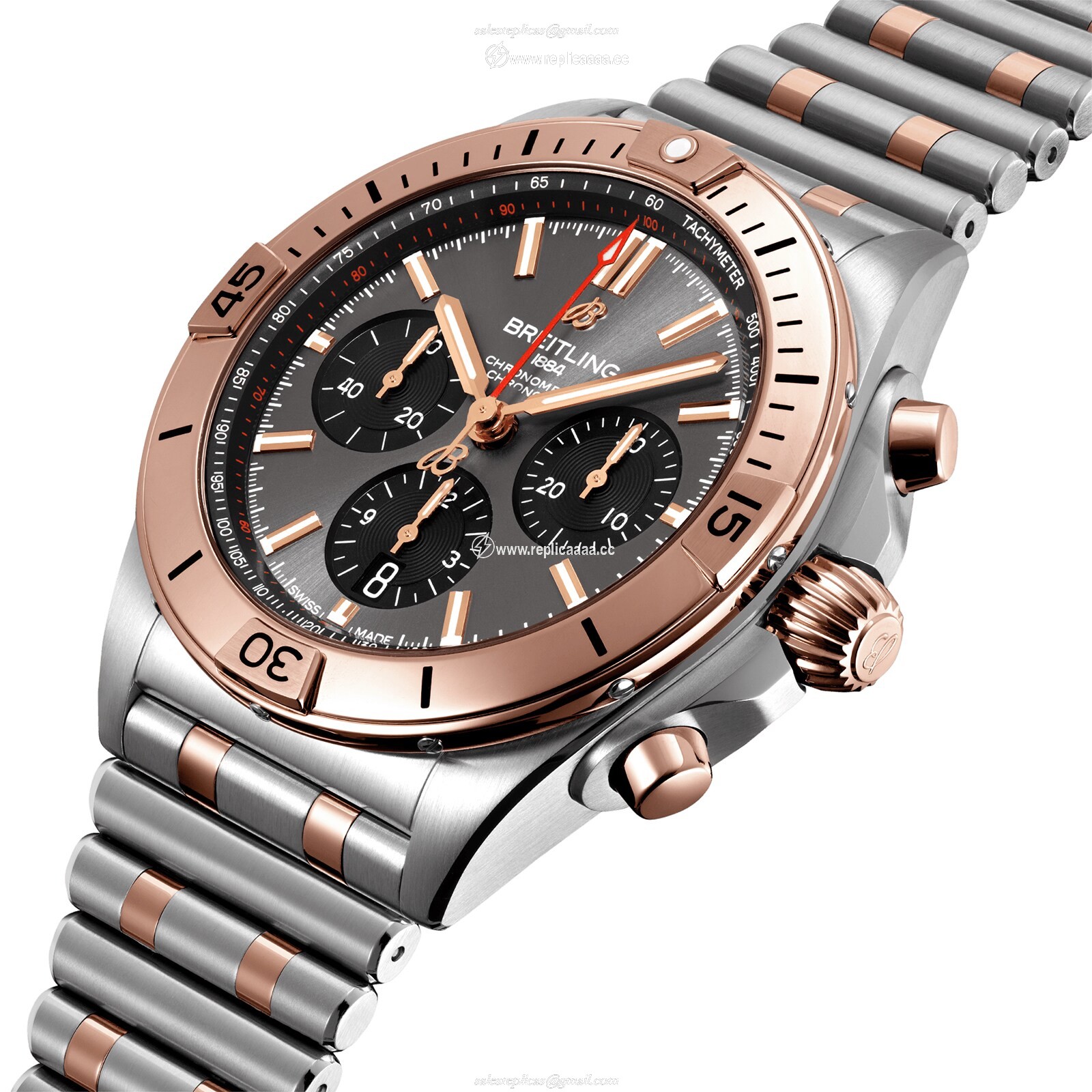 Replica Breitling Chronomat B01 42 Stainless Steel 18k Red Gold details UB0134101B1U1 2 Replica Breitling Chronomat B01 42 Stainless Steel 18k Red Gold details UB0134101B1U1