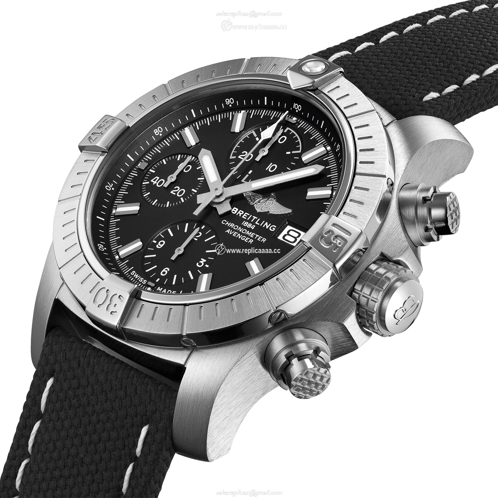 Replica Breitling Avenger Chronograph 43 Stainless Steel Leather Strap details A13385101B1X2 2 Replica Breitling Avenger Chronograph 43 Stainless Steel Leather Strap details A13385101B1X2