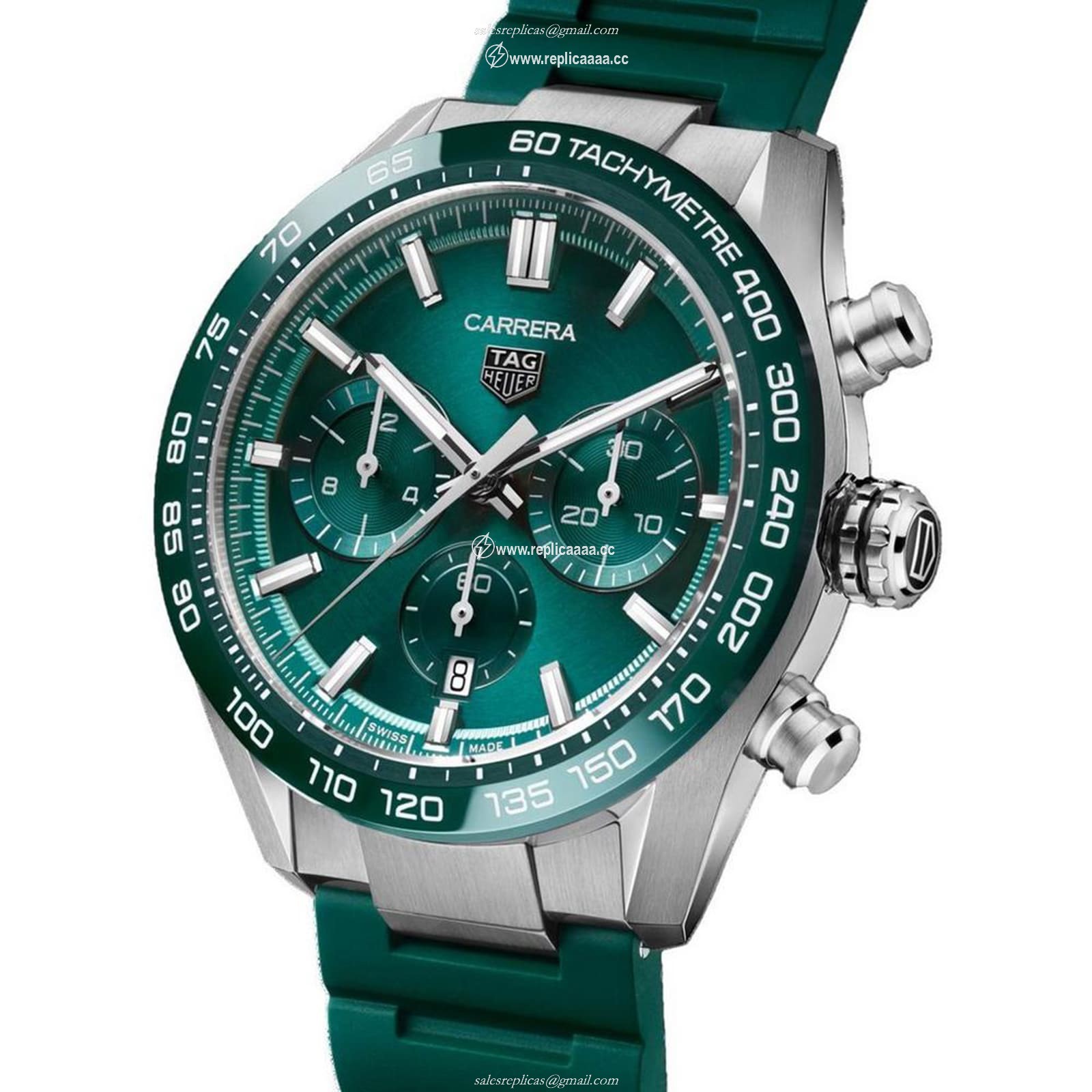 Replica TAG Heuer Carrera Chronograph 44mm Mens details Green Rubber CBN2A1N.FT6238 2 Replica TAG Heuer Carrera Chronograph 44mm Mens details Green Rubber CBN2A1N.FT6238