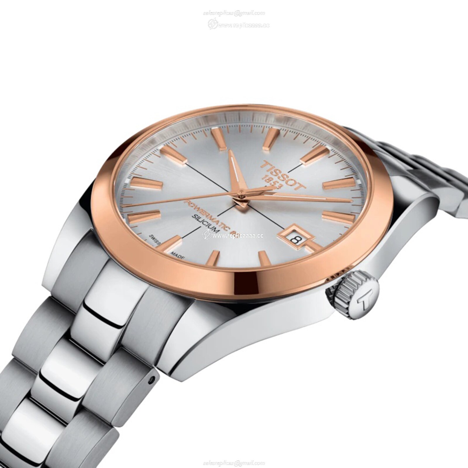 Replica Tissot T-Gold Gentleman Powermatic 80 Silicium Solid 18K Gold Bezel 40mm Mens details T9274074103100