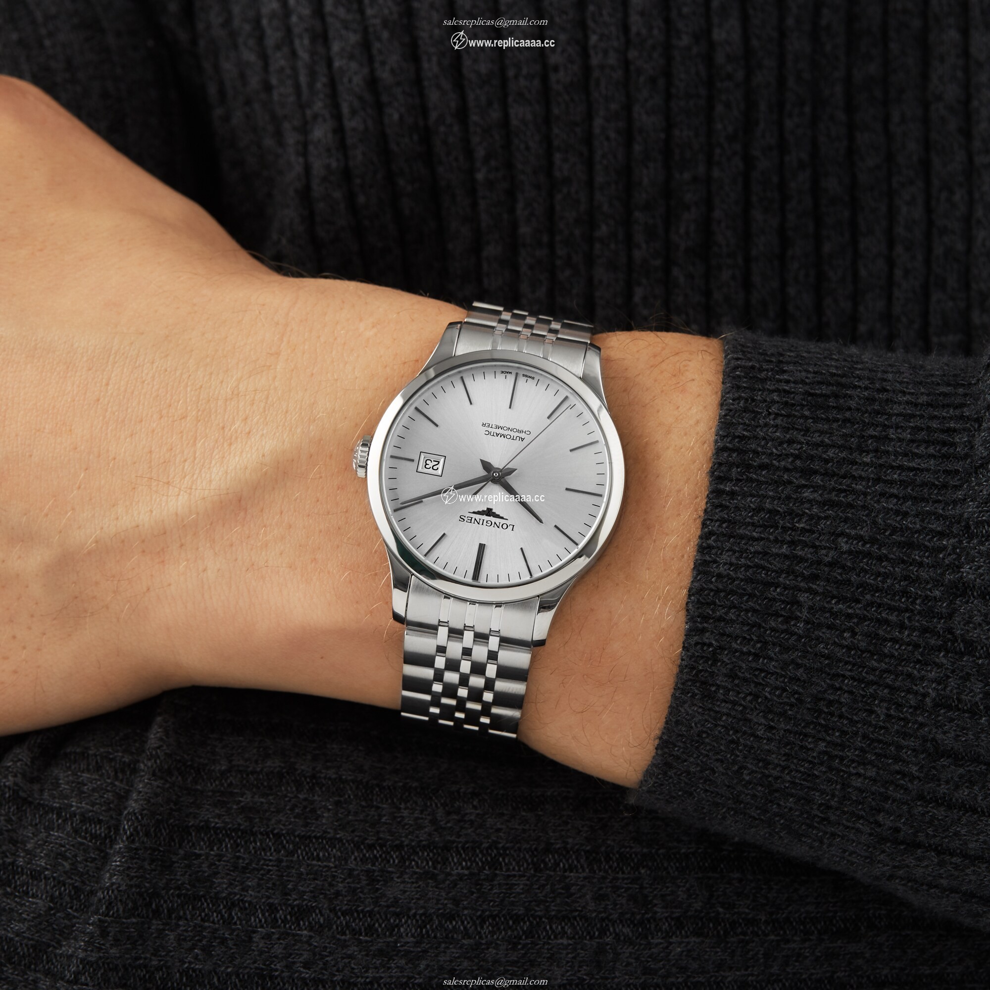 Replica Longines Record 40mm Mens details Sunray Silver L28214726