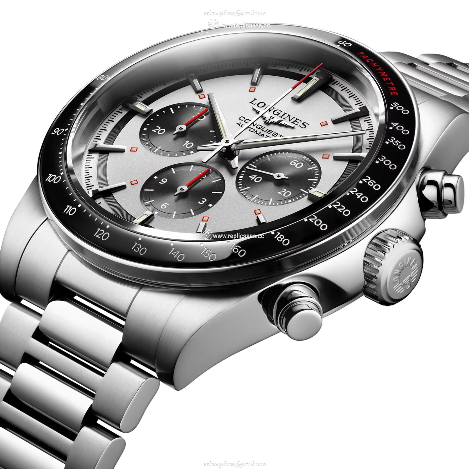 Replica Longines Conquest Chronograph 42mm Mens details Silver L38354726