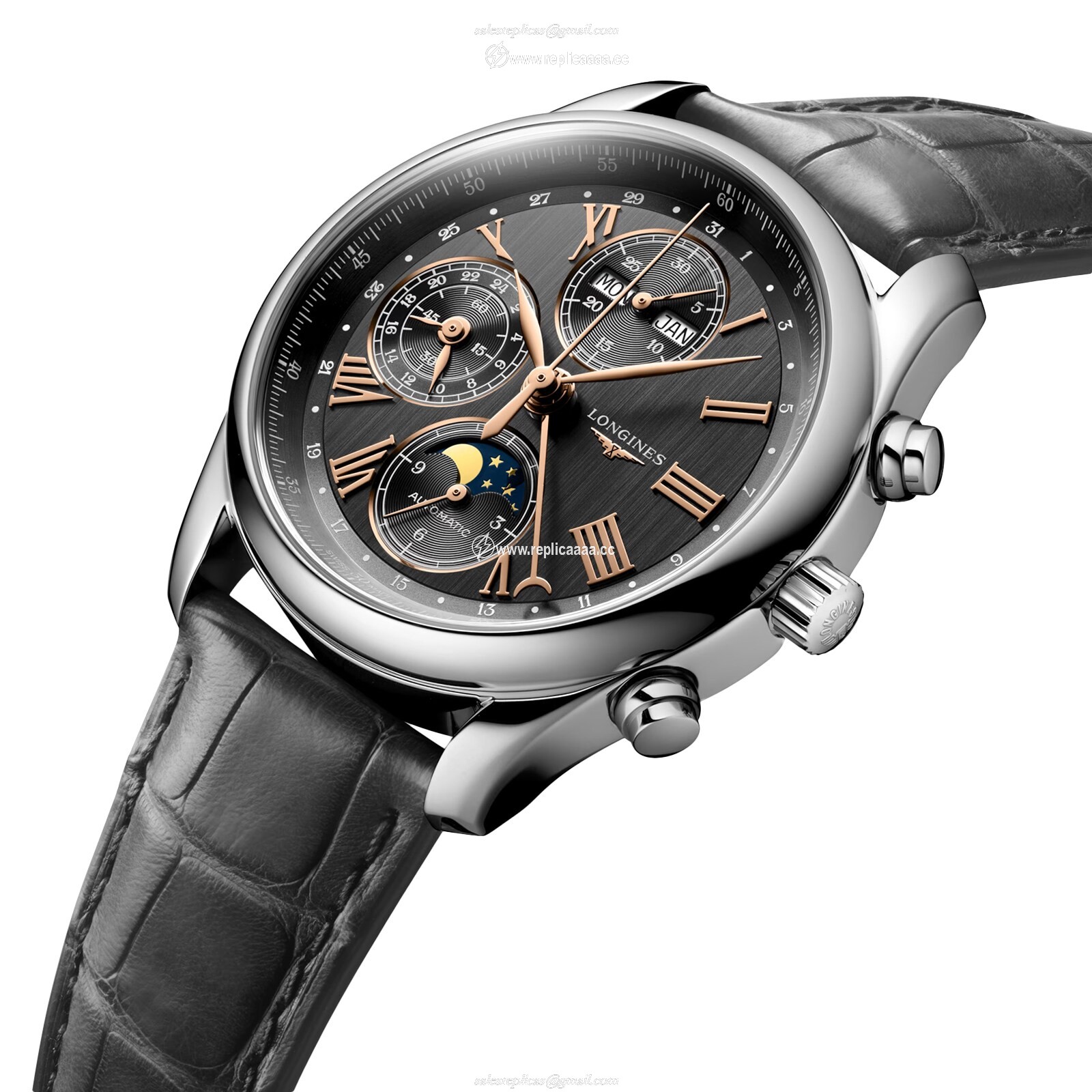 Replica Longines Master Collection 40mm Mens details Grey Alligator L26734612