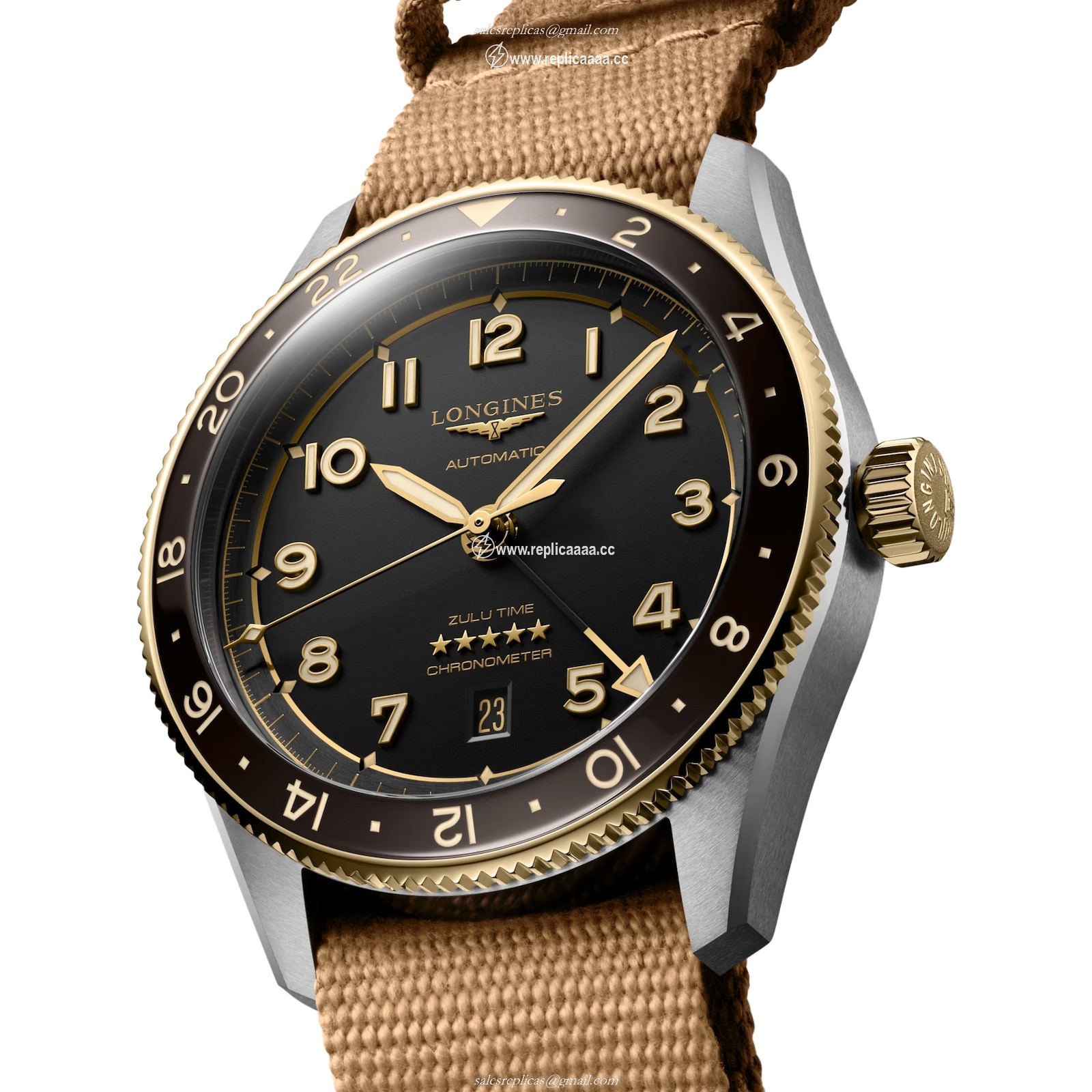 Replica Longines Spirit Zulu Time 42mm Mens details Black L38125539