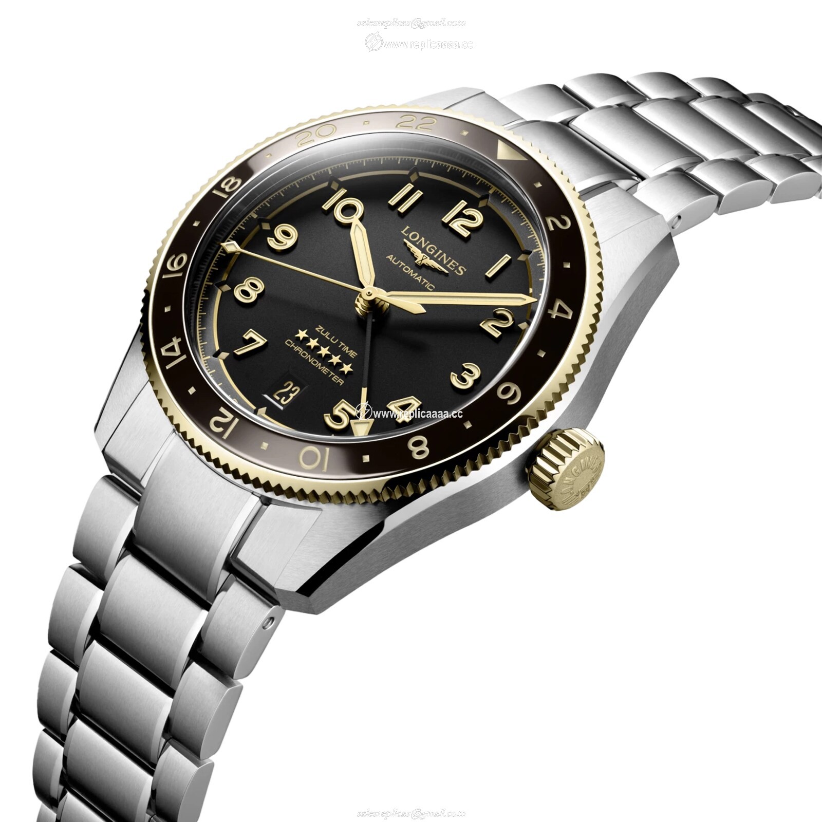 Replica Longines Spirit Zulu Time 39mm Mens details Black Stainless Steel L38025536 2 Replica Longines Spirit Zulu Time 39mm Mens details Black Stainless Steel L38025536
