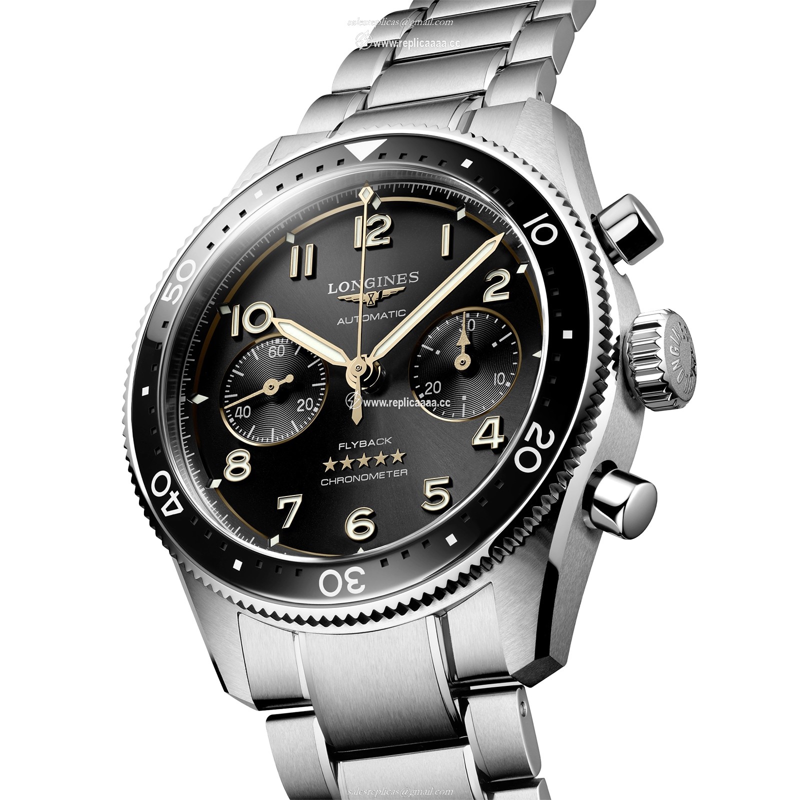Replica Longines Spirit Flyback 42mm Stainless Steel Black Sunray Dial L38214536 2 Replica Longines Spirit Flyback 42mm Stainless Steel Black Sunray Dial L38214536